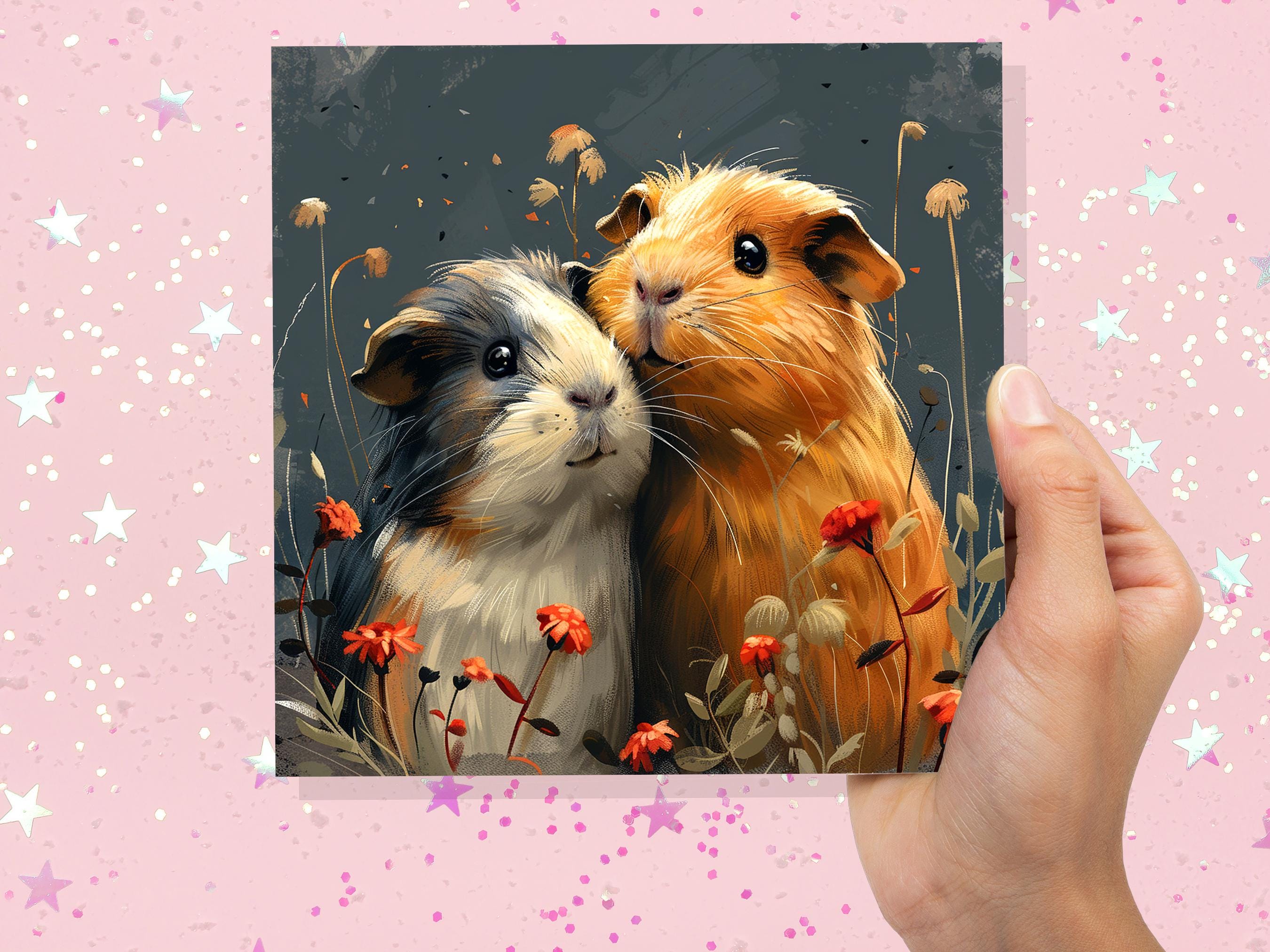 Cute Guinea Pig Greeting Card Pet Portrait with Flowers Unique Art Thank You Card for Pet Sitters Cavy Lovers & Owners Anniversary Wedding - View 8