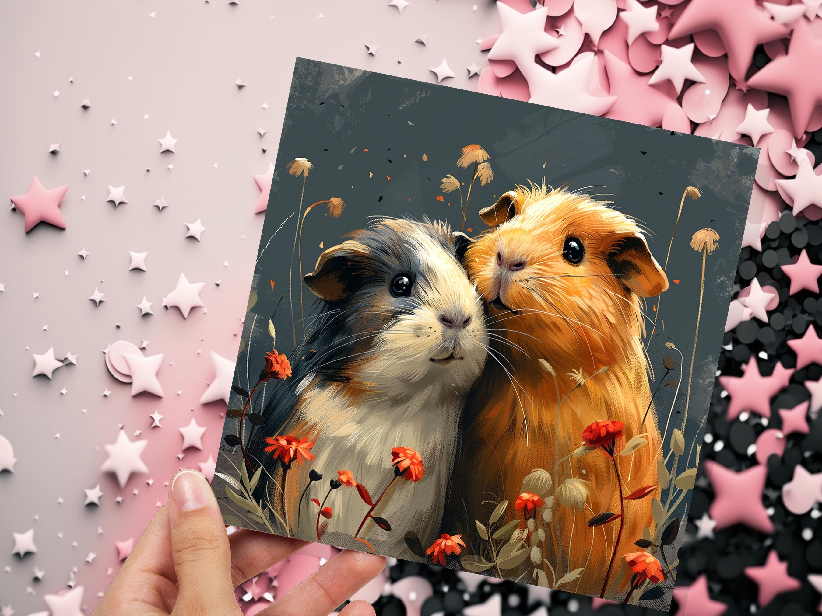 Cute Guinea Pig Greeting Card Pet Portrait with Flowers Unique Art Thank You Card for Pet Sitters Cavy Lovers & Owners Anniversary Wedding - View 7