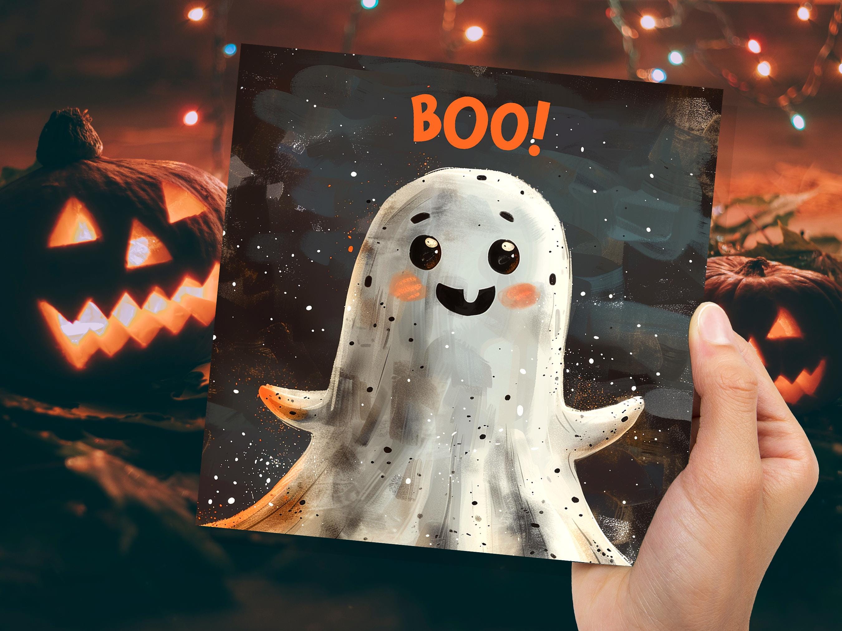 Cute Ghost Halloween Card for Spooky Greetings or Party Invitations Grunge 'Boo!' Design For Family Friends Party Invitations - View 6