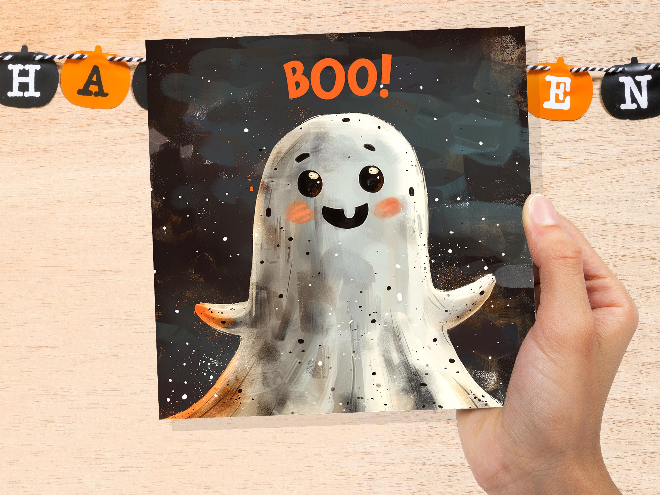 Cute Ghost Halloween Card for Spooky Greetings or Party Invitations Grunge 'Boo!' Design For Family Friends Party Invitations - View 7