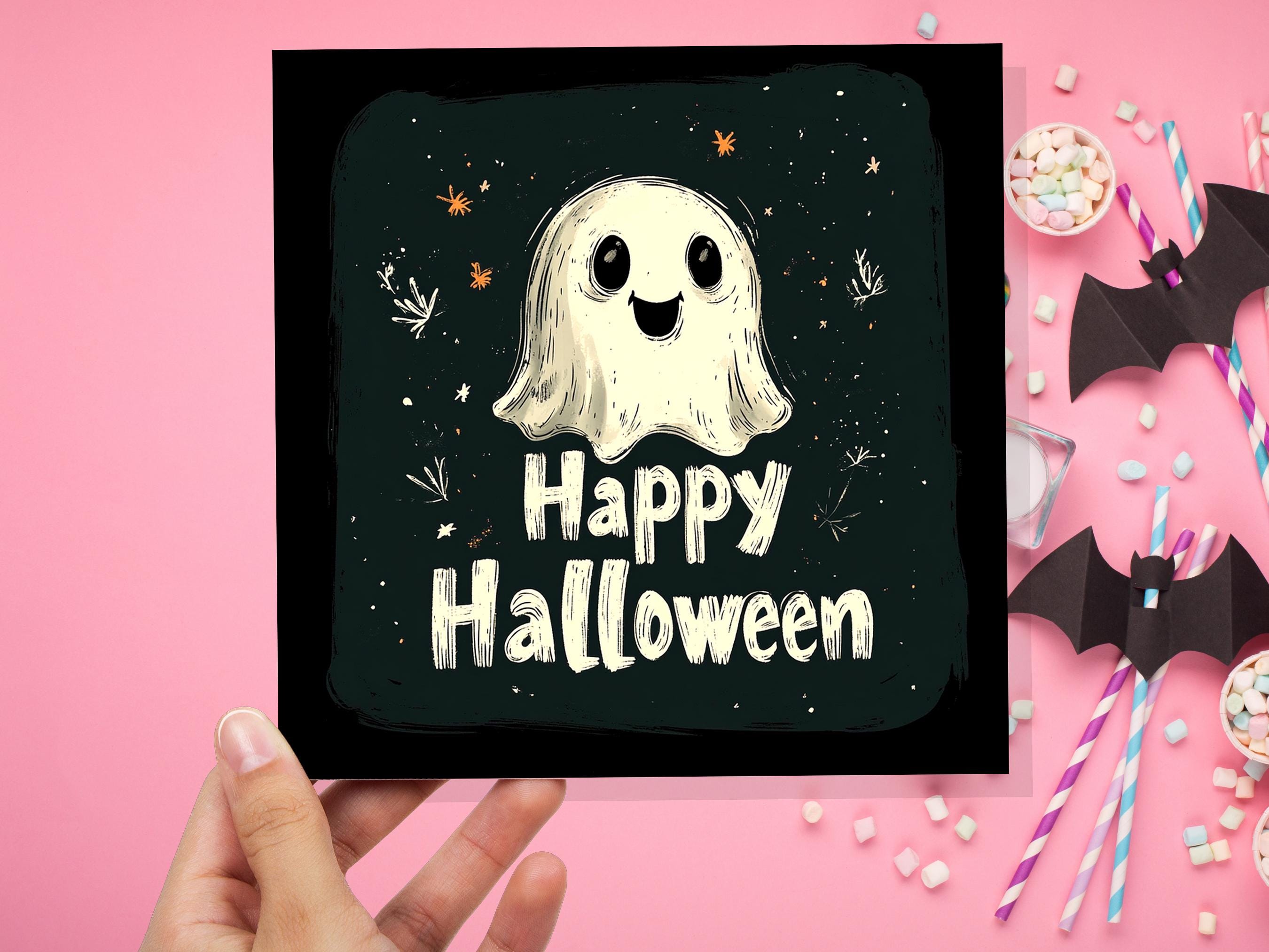 Cute Happy Halloween Greeting Card with Friendly Ghost Unique Haunted House Party Invitation Ghostly Horror Paranormal Spooky Gothic Fun - View 5