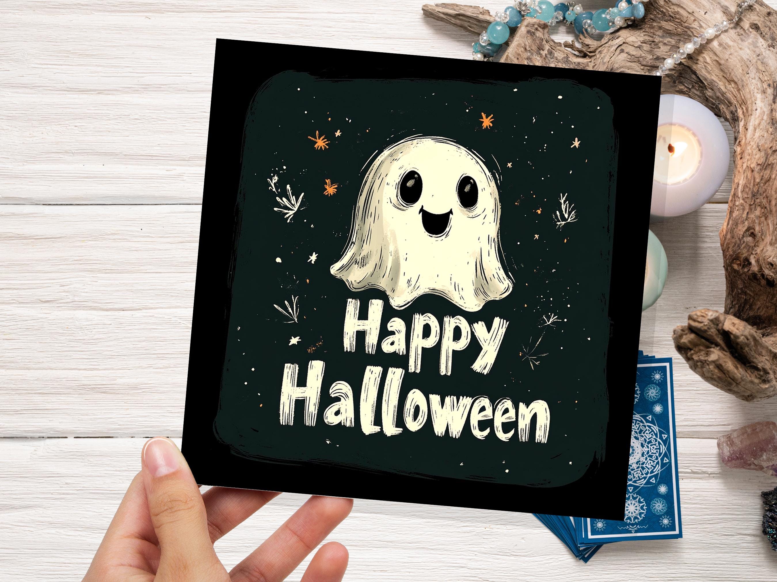 Cute Happy Halloween Greeting Card with Friendly Ghost Unique Haunted House Party Invitation Ghostly Horror Paranormal Spooky Gothic Fun - View 6