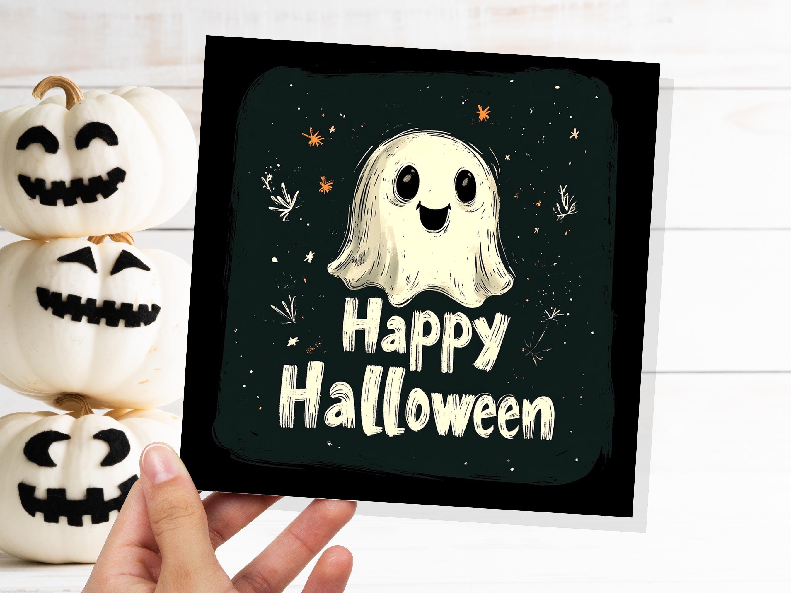 Cute Happy Halloween Greeting Card with Friendly Ghost Unique Haunted House Party Invitation Ghostly Horror Paranormal Spooky Gothic Fun - View 7