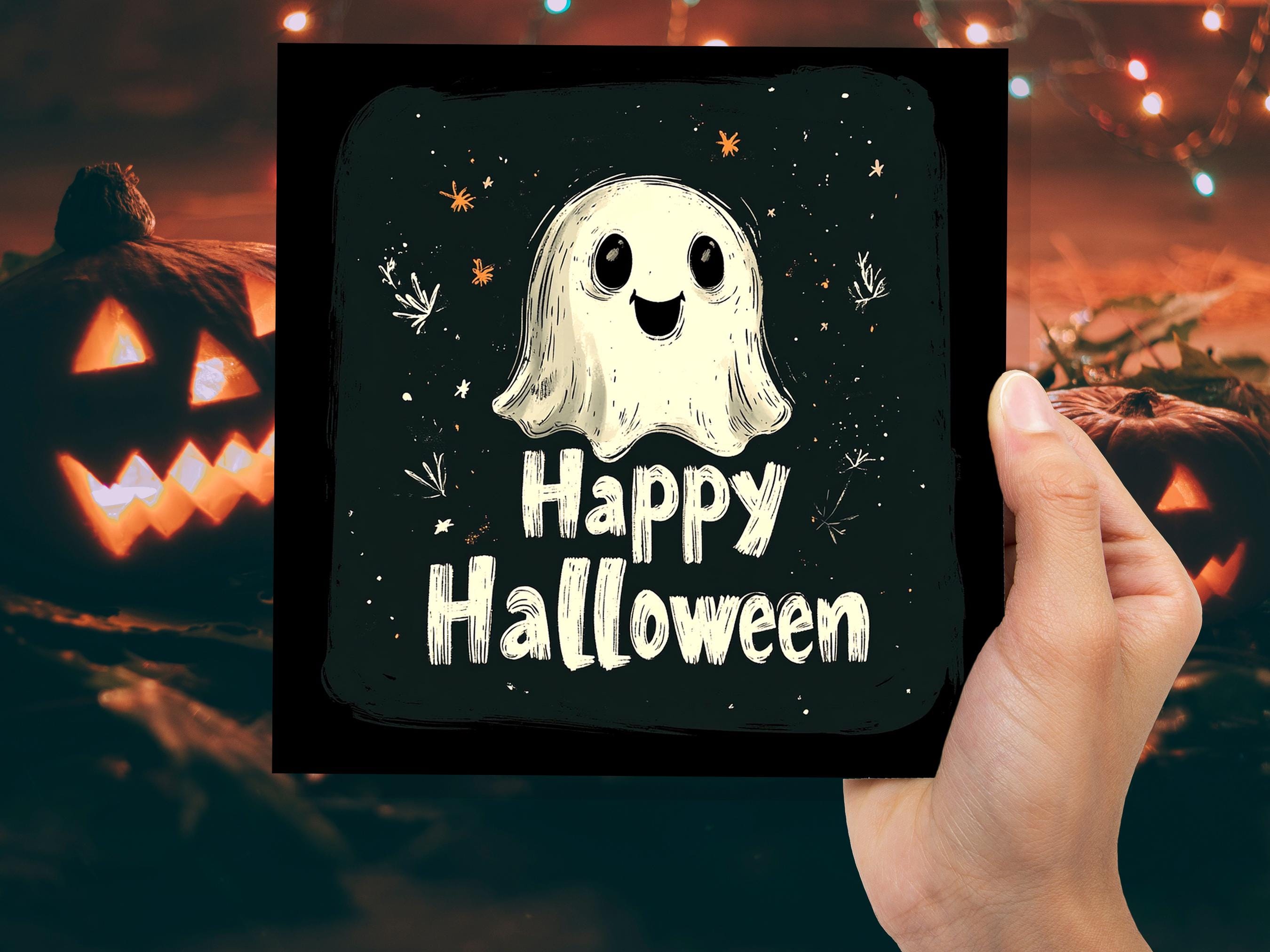 Cute Happy Halloween Greeting Card with Friendly Ghost Unique Haunted House Party Invitation Ghostly Horror Paranormal Spooky Gothic Fun - View 8