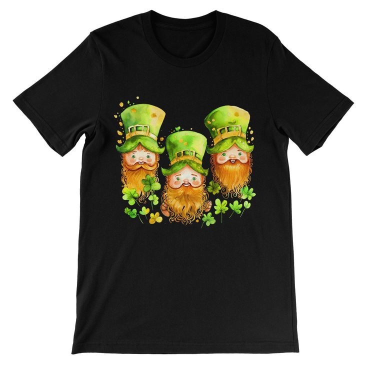 3 Cute Irish Leprechauns with Ginger Beards St Patricks Day T-Shirt Vibrant Green Watercolour Painting Lucky Irish Ireland Gift Tee Paddy's