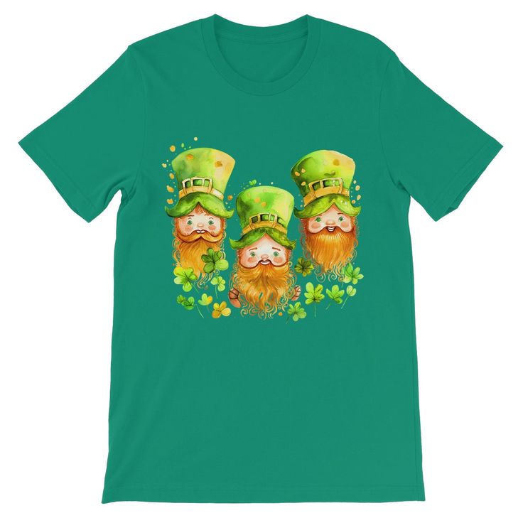 3 Cute Irish Leprechauns with Ginger Beards St Patricks Day T-Shirt Vibrant Green Watercolour Painting Lucky Irish Ireland Gift Tee Paddy's - View 3