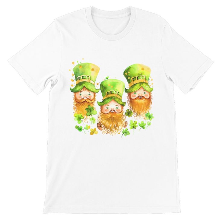 3 Cute Irish Leprechauns with Ginger Beards St Patricks Day T-Shirt Vibrant Green Watercolour Painting Lucky Irish Ireland Gift Tee Paddy's - View 2