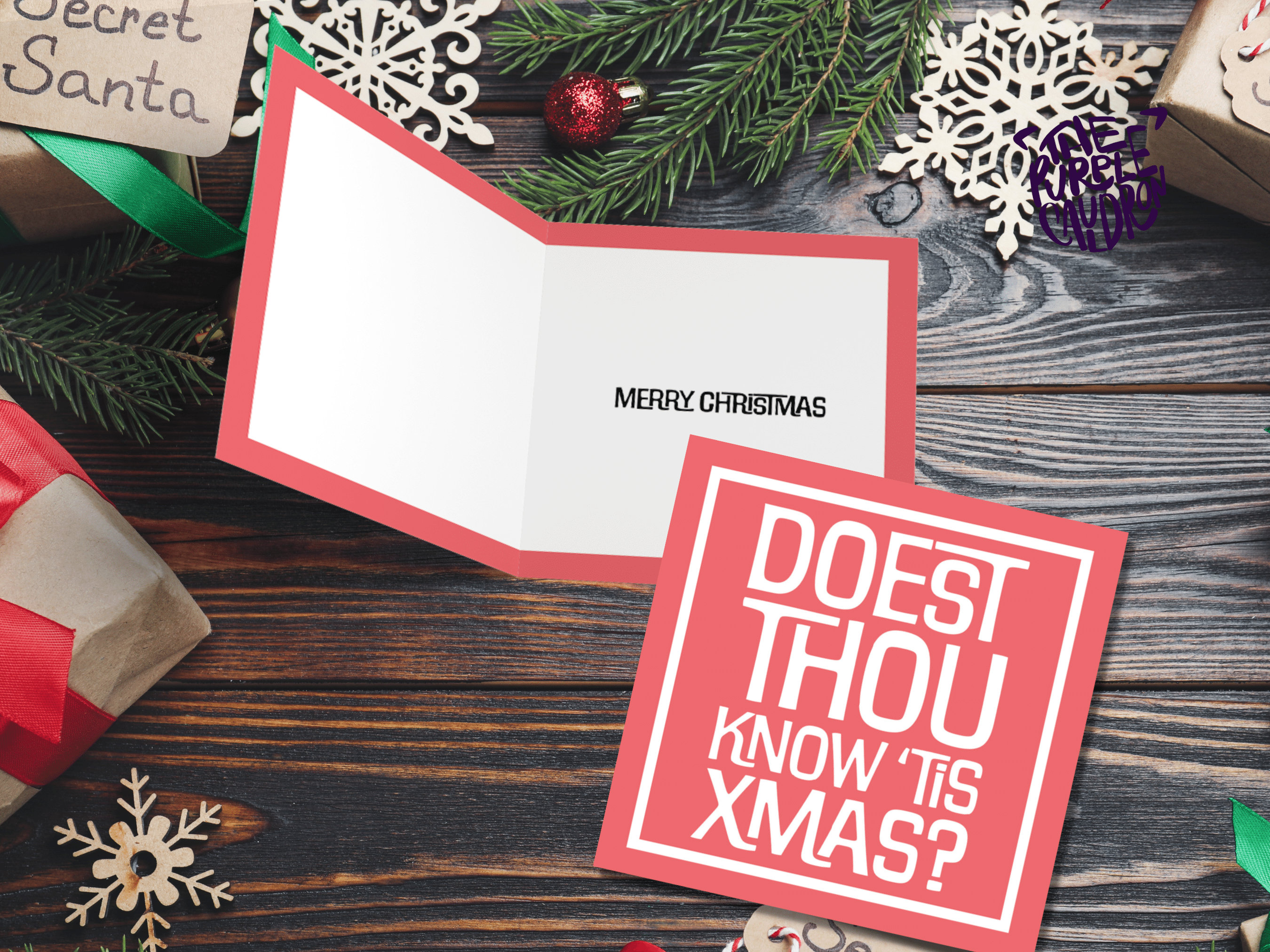 Posh Christmas Card "Doest Thou Know 'Tis Xmas?" Medieval Old English Speak Red or Green Message Greetings Card Friends Xmas 2025