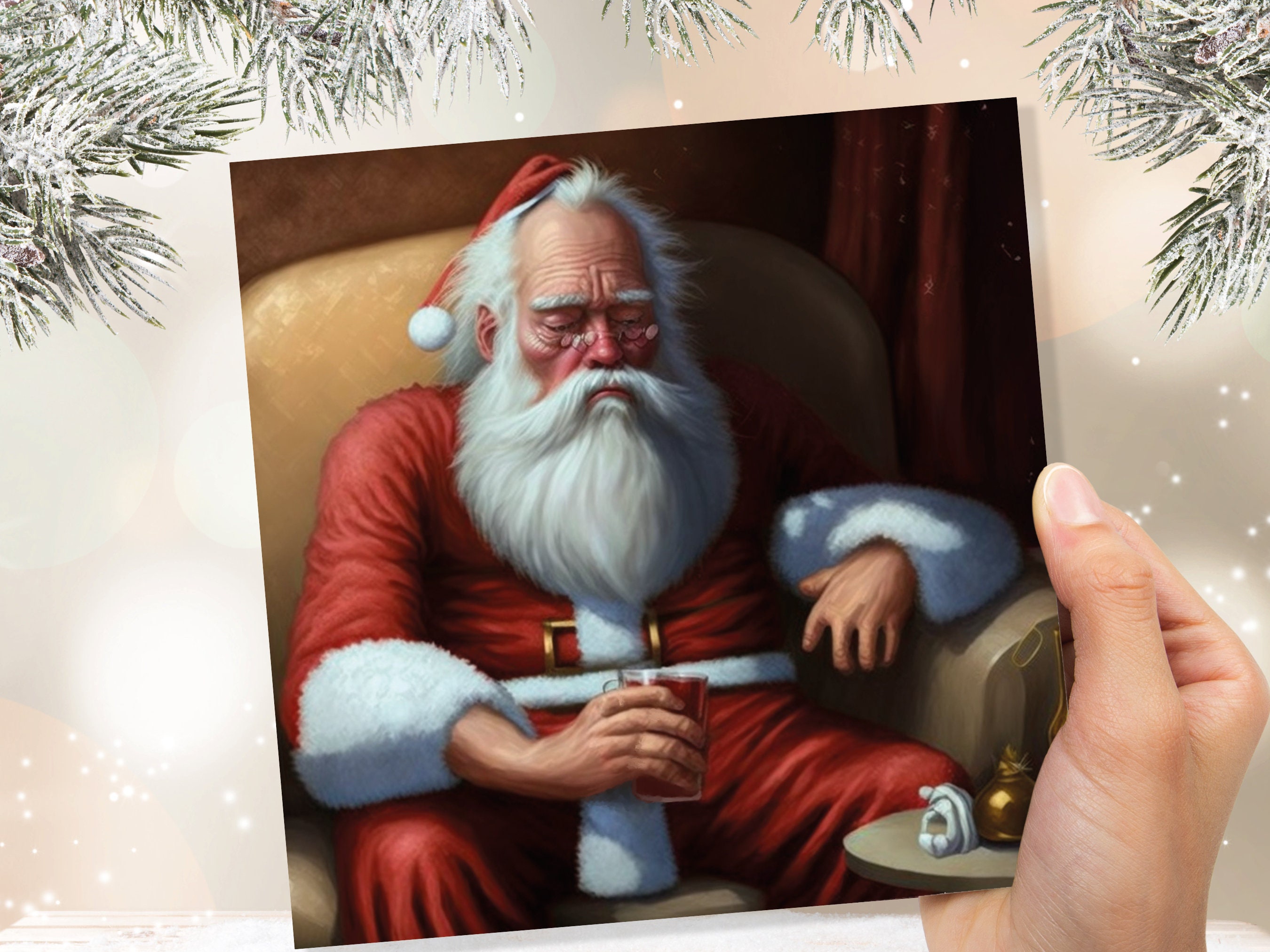 Drunk Santa Christmas Card Funny Father Xmas Drinking Beer Silly Gag Joke Passed Out Rough Day Meme Greetings Cards Family Friends Xmas 2025
