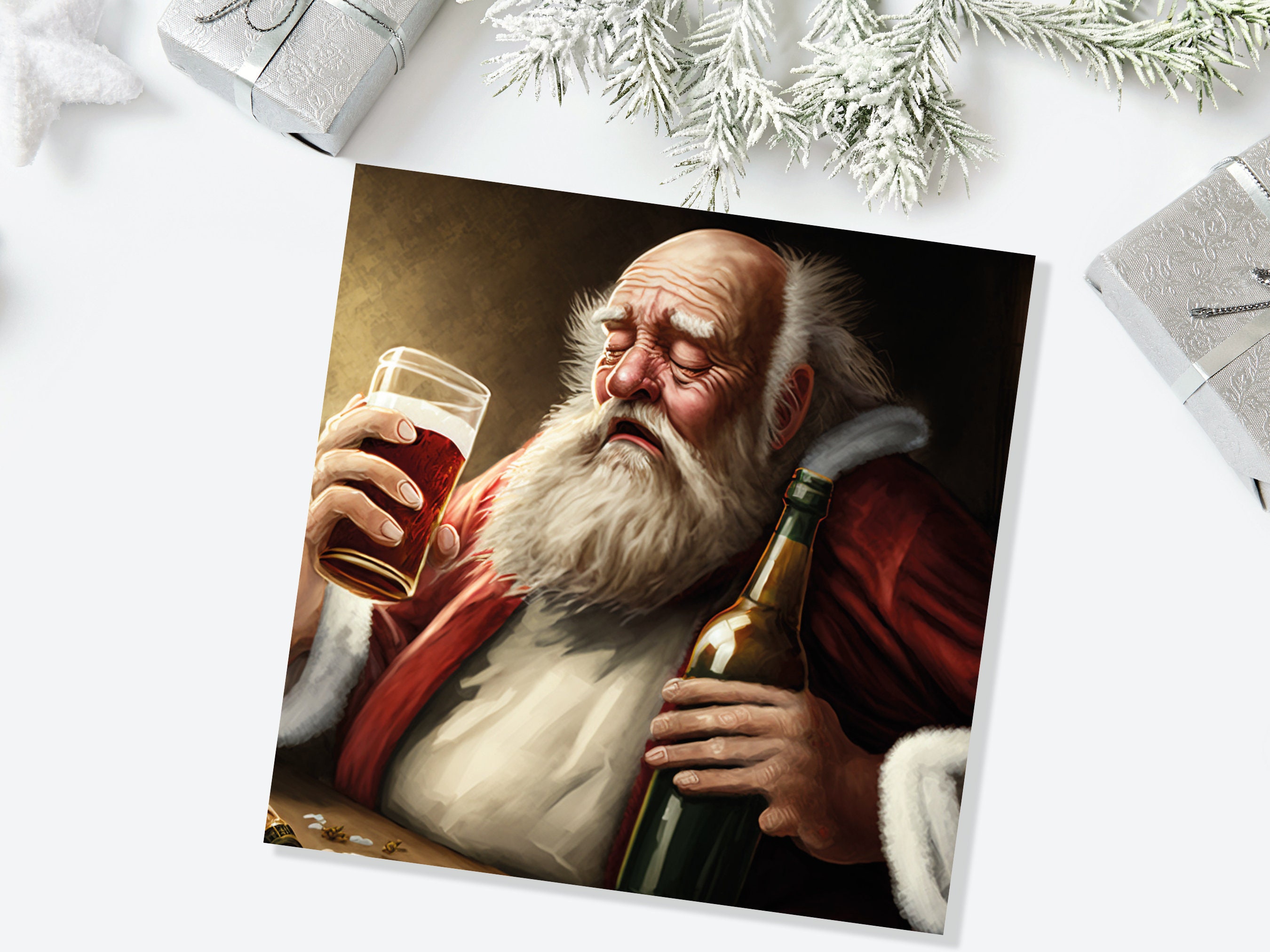 Drunk Santa Claus Christmas Card Funny Alcoholic Father Xmas Drinking Silly Gag Joke Rough Day Meme Greetings Cards Family Friends Xmas 2025