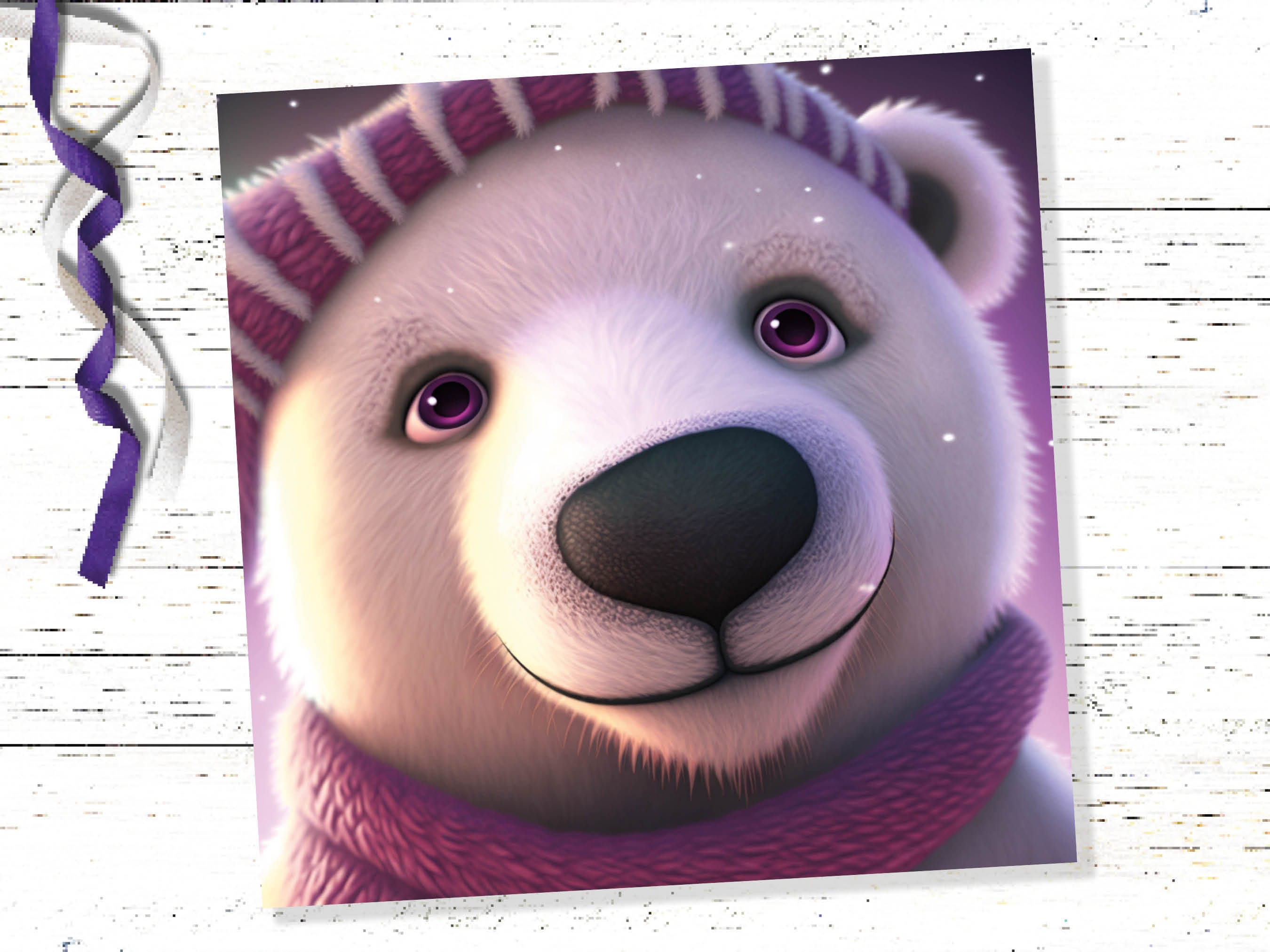Cute Polar Bear Card Purple and White Winter Cub Wearing Hat Scarf Thank You Greetings Cards For Family Best Friends Xmas 2025 Thank You - View 7