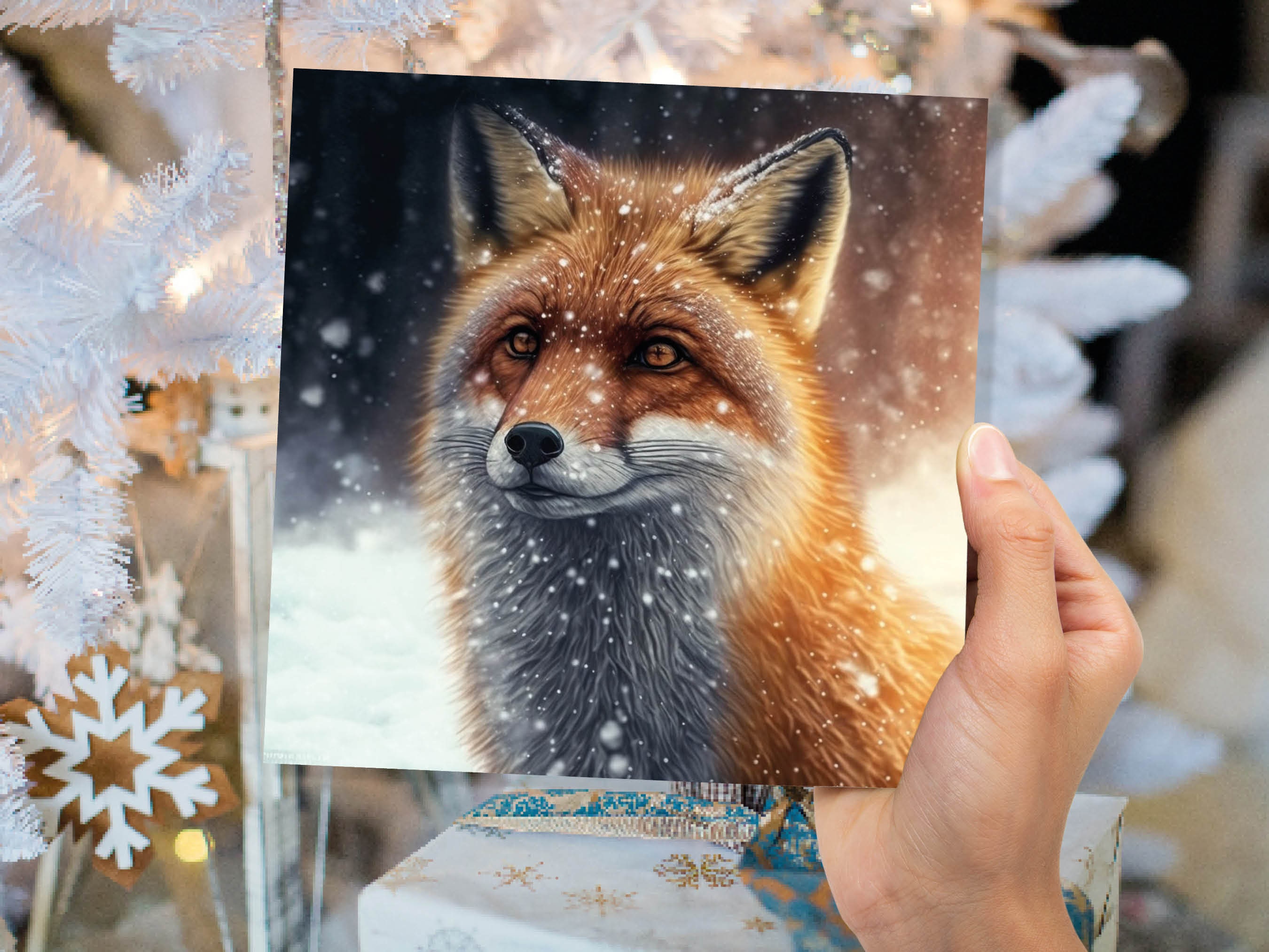 Winter Fox Card Festive Snowy Scene Snowing Tranquil Peaceful Watching Snow Fall Greetings Cards For Family Best Friends Xmas 2025 Thank You - View 4