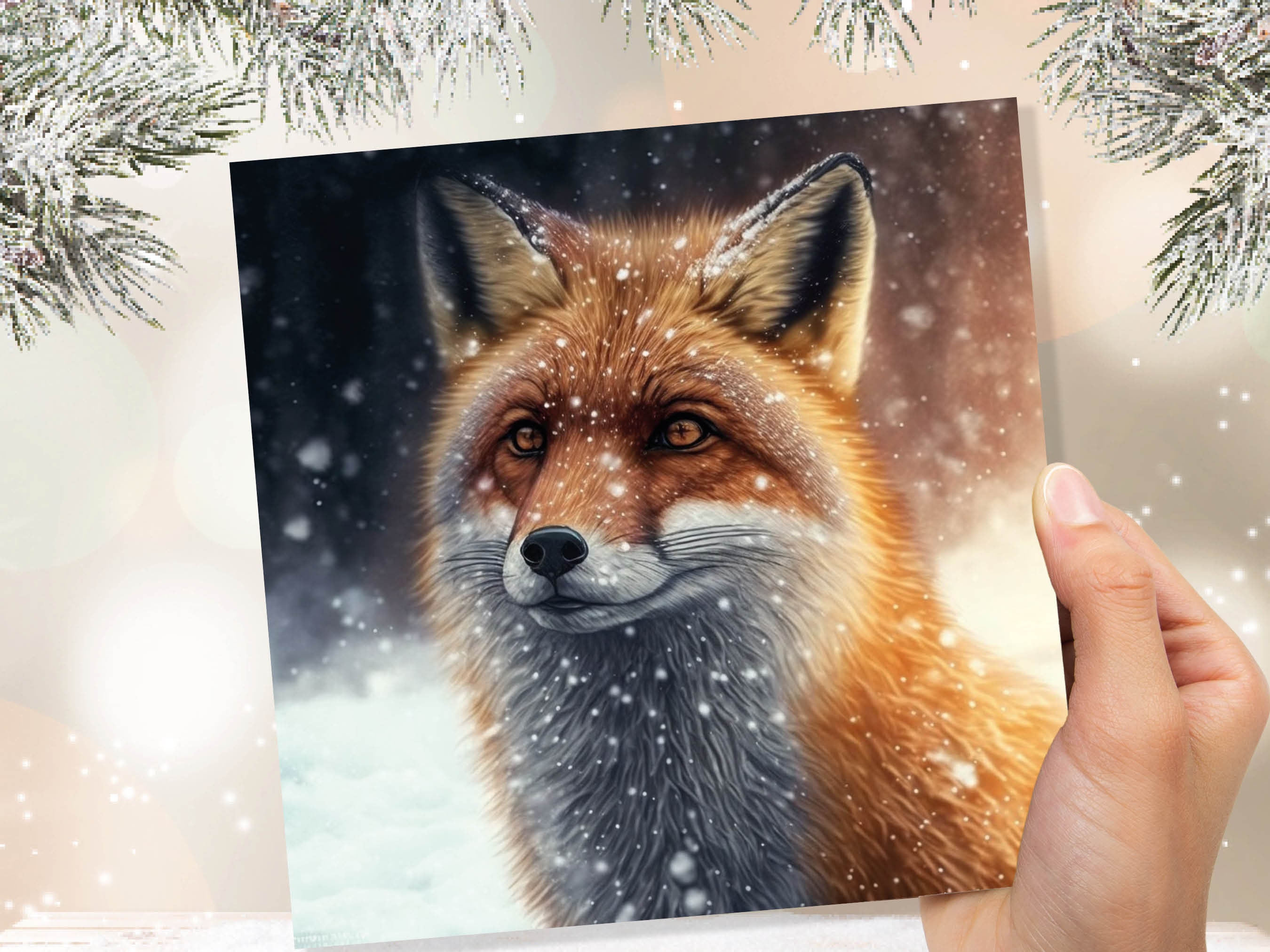 Winter Fox Card Festive Snowy Scene Snowing Tranquil Peaceful Watching Snow Fall Greetings Cards For Family Best Friends Xmas 2025 Thank You