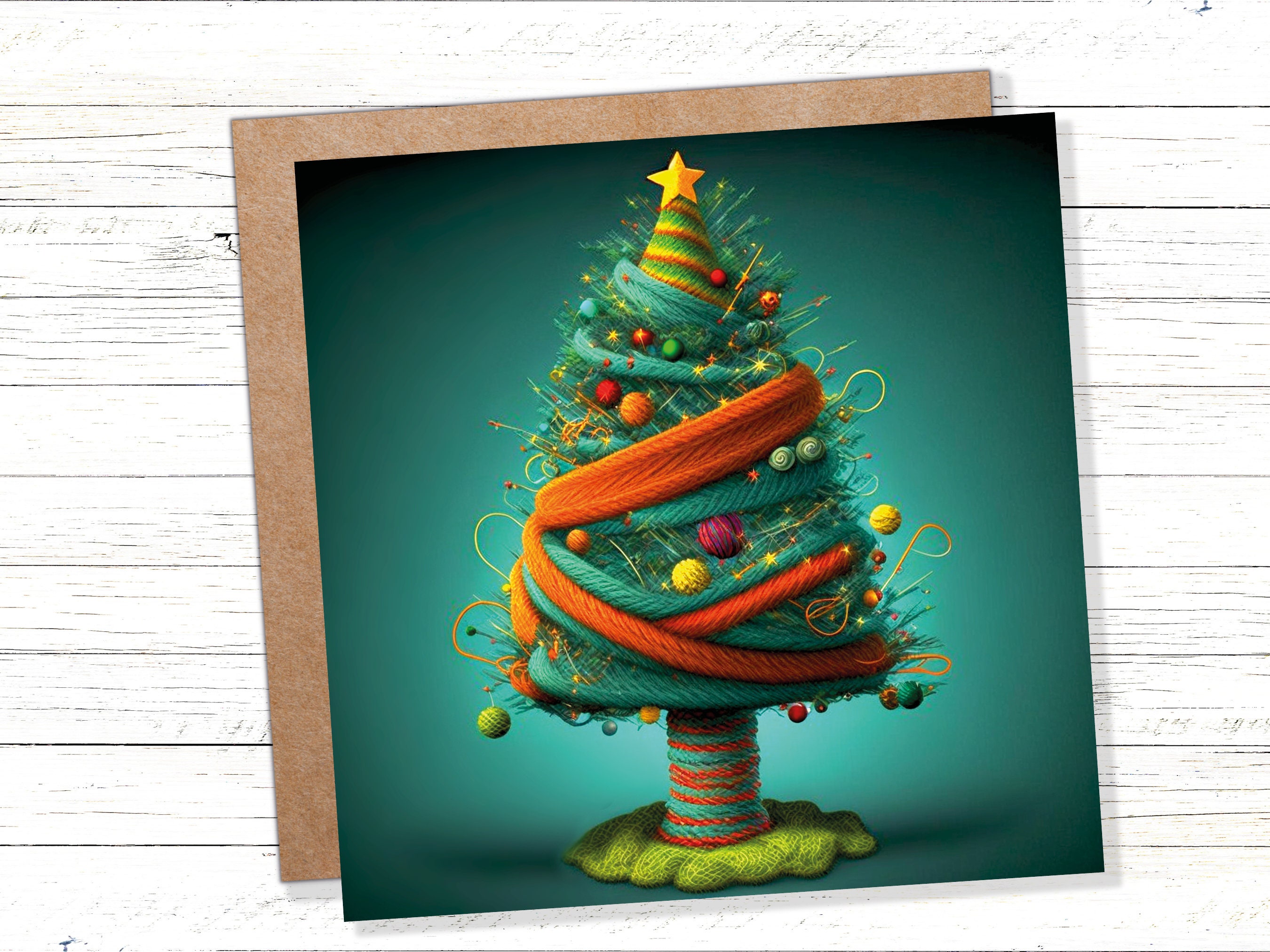 Knitters Christmas Tree Card Knitted Knitting Crochet Yarn Wool Crafters Crafting Woollen Bobbles Felt Xmas Cards For Family Friends 2025