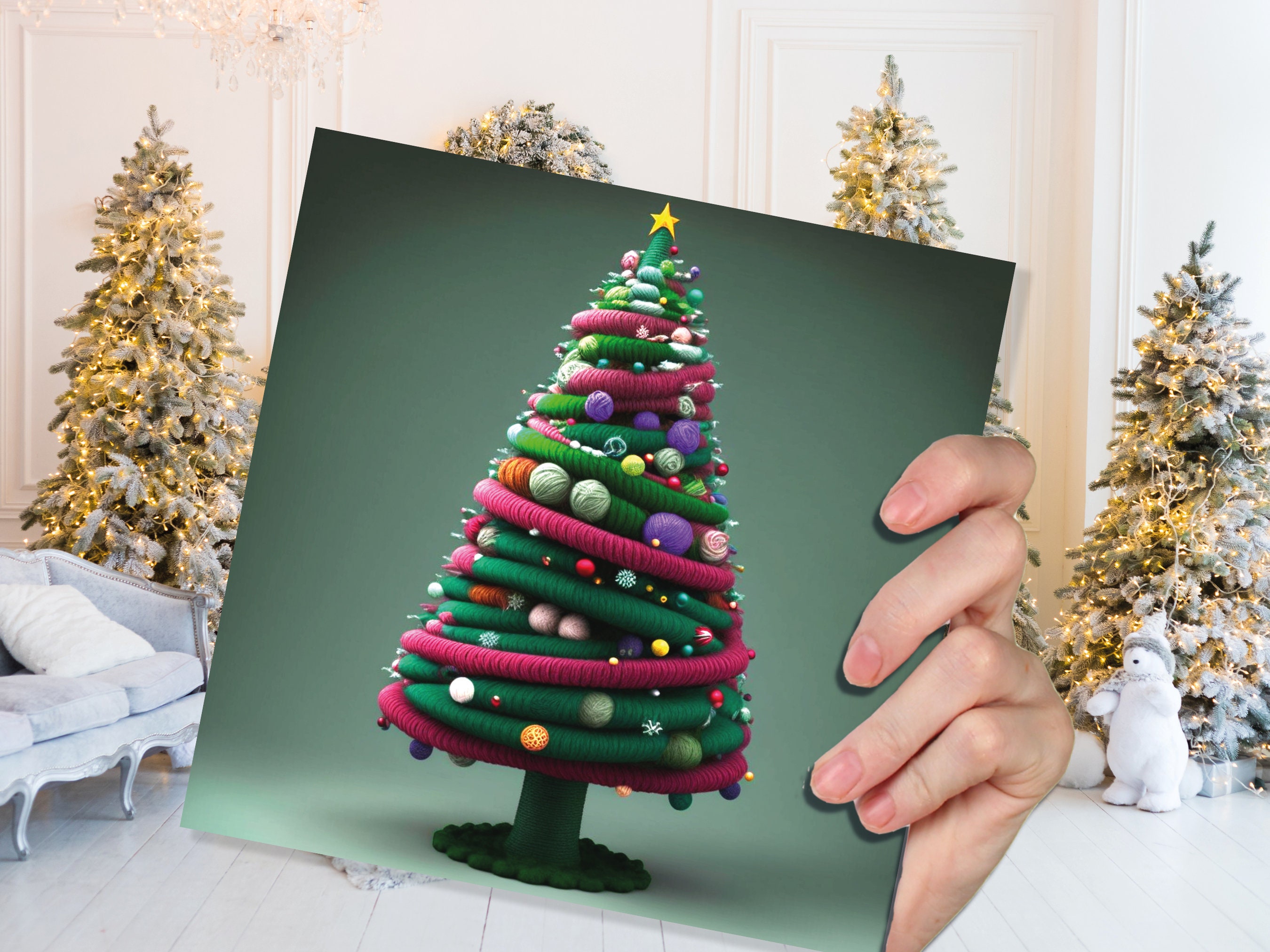 Knitters Christmas Tree Card Knitted Knitting Crocheters Yarn Wool Crafters Crafting Unusual Crafts Trees Xmas Cards For Family Friends 2025