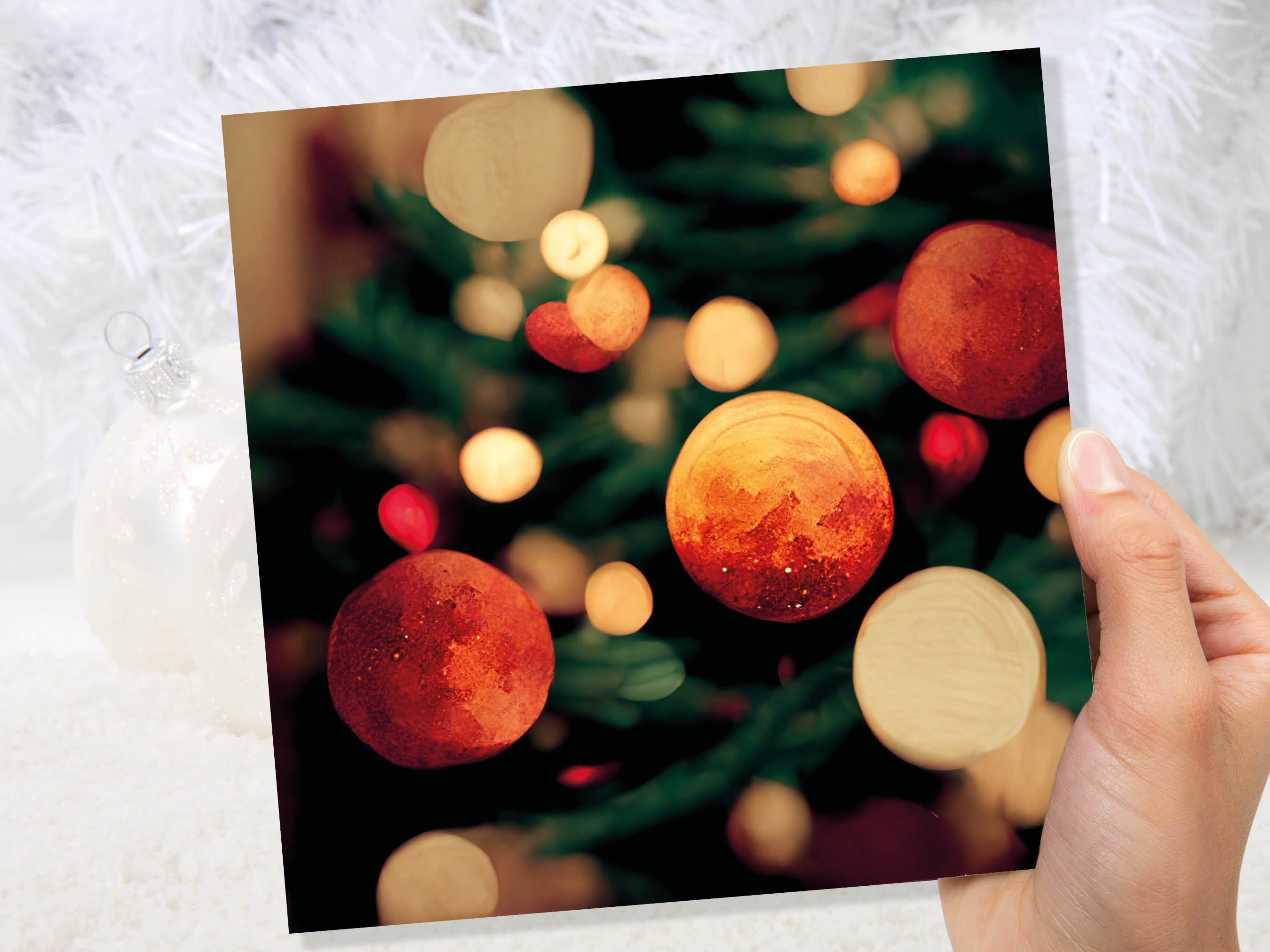 Abstract Christmas Card Tree with Bokeh Lights Magical Twinkling Fairy Light Pretty Unique Whimsical Greetings Family Friends Xmas 2025