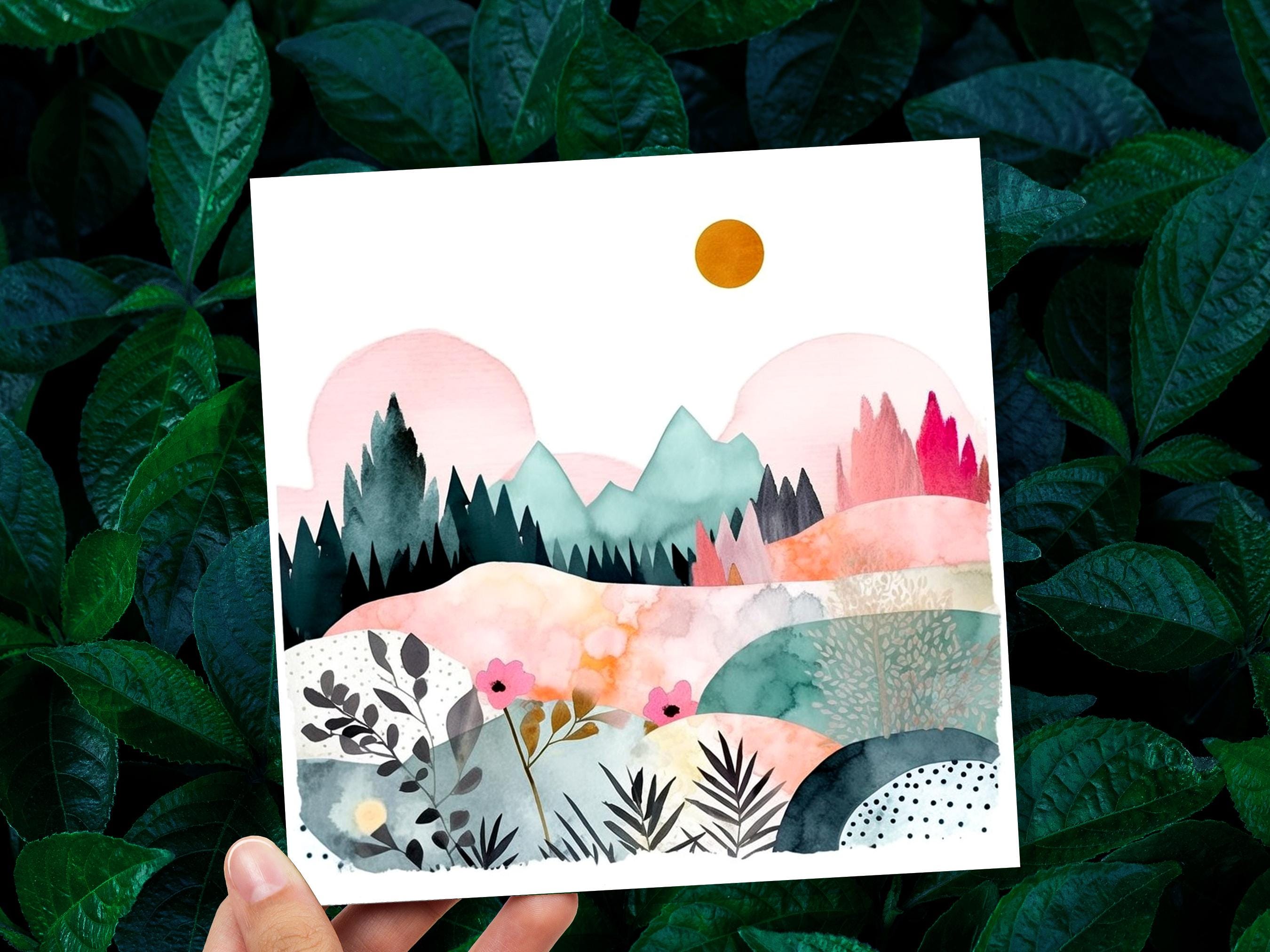 Landscape Card Watercolour Abstract Magical Painting Any Occasion Thinking Of You Notelets Just Because Nature Lover Mum Note Greeting Cards