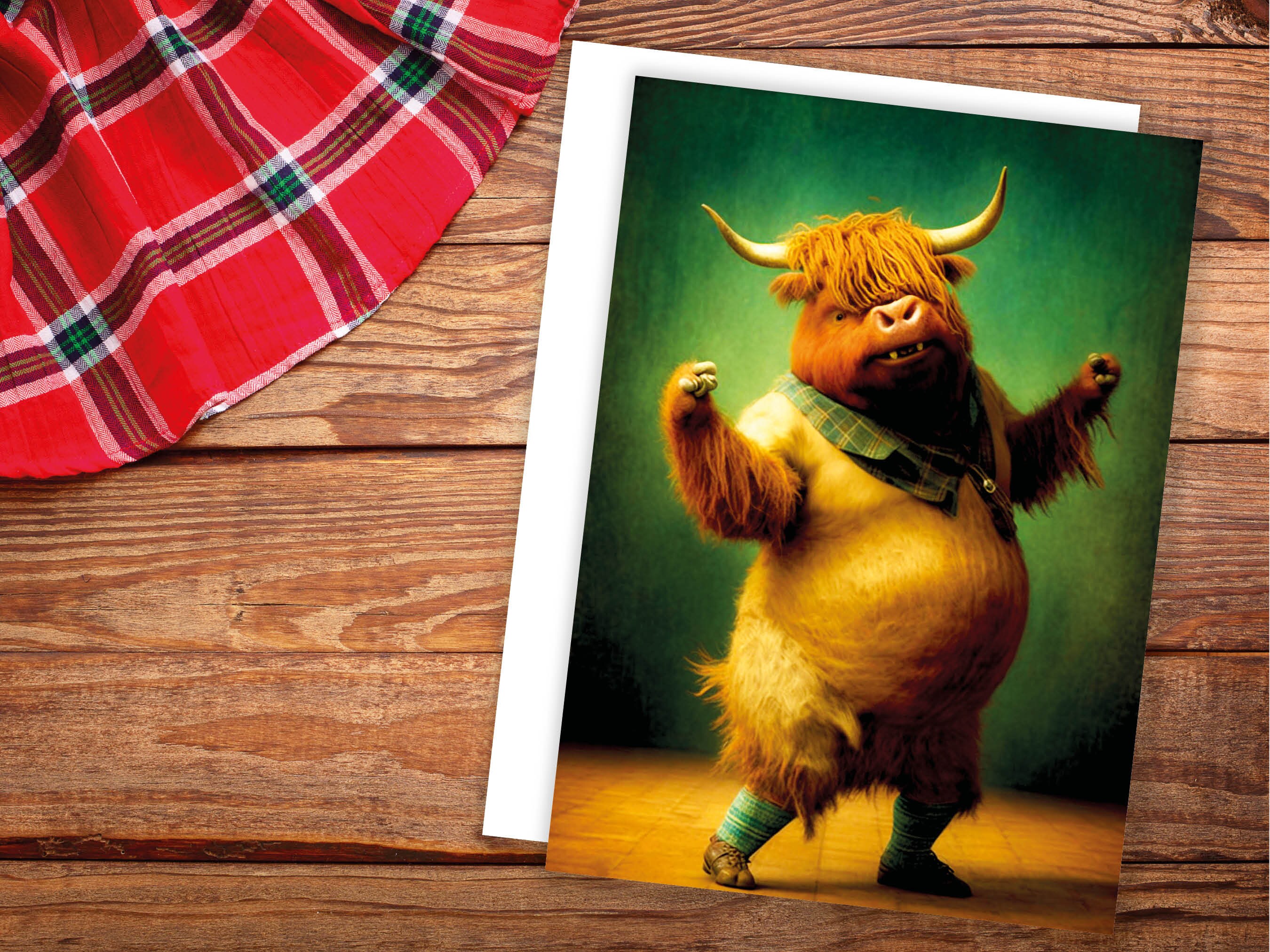 Highland Cow Celebrating Achievement Card Well Done Congrats Flexing Muscles Dancing Bodybuilding Pose Strength Encouragement You Got This - View 4