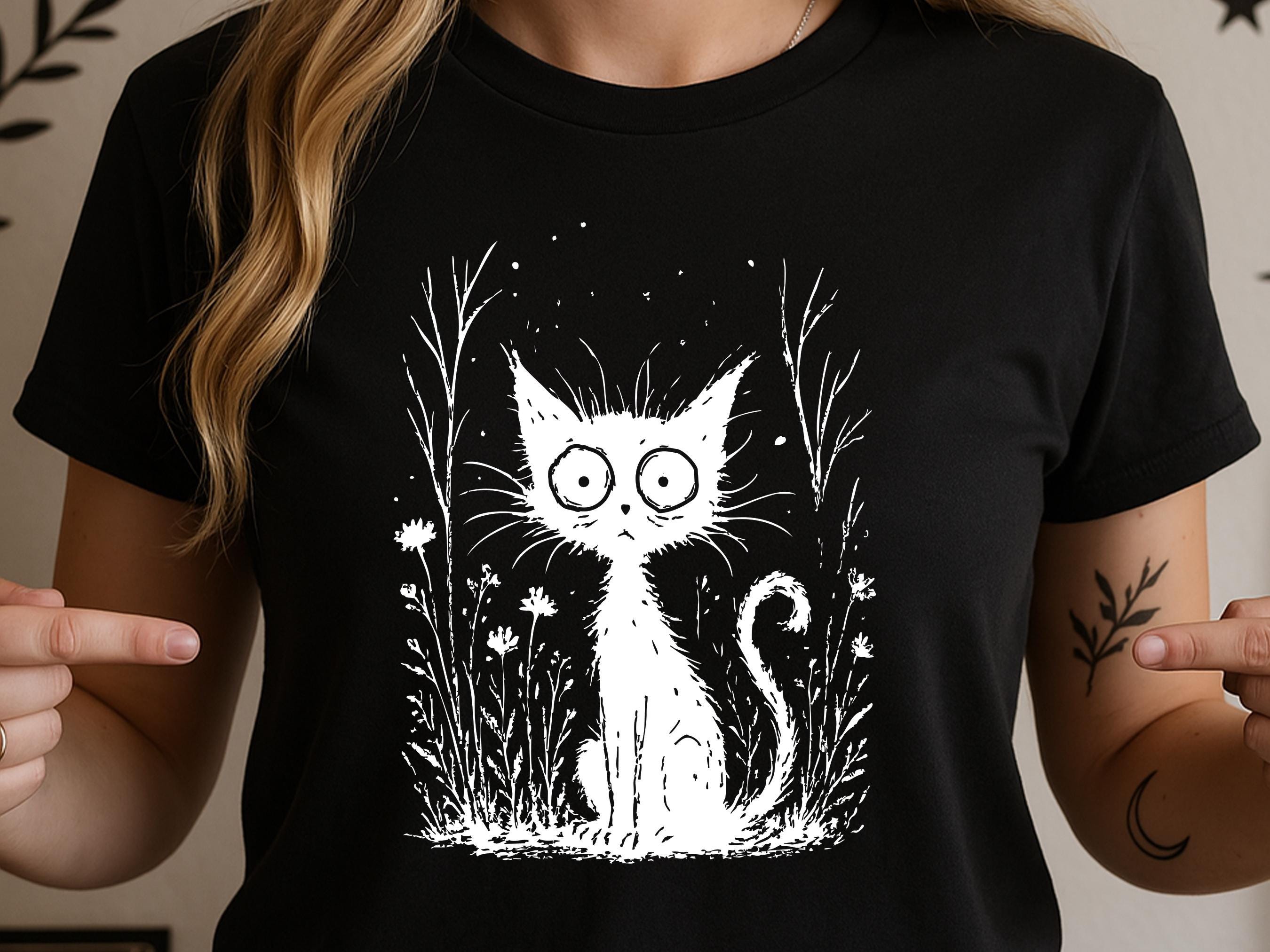 Catnip Madness Shirt, Funny Wide Eyed Black Cat Tee, Crazy Cat Lover Gift, Spooky Cute Frazzled Kitty Illustration, Unique Pet Owner Tee Art