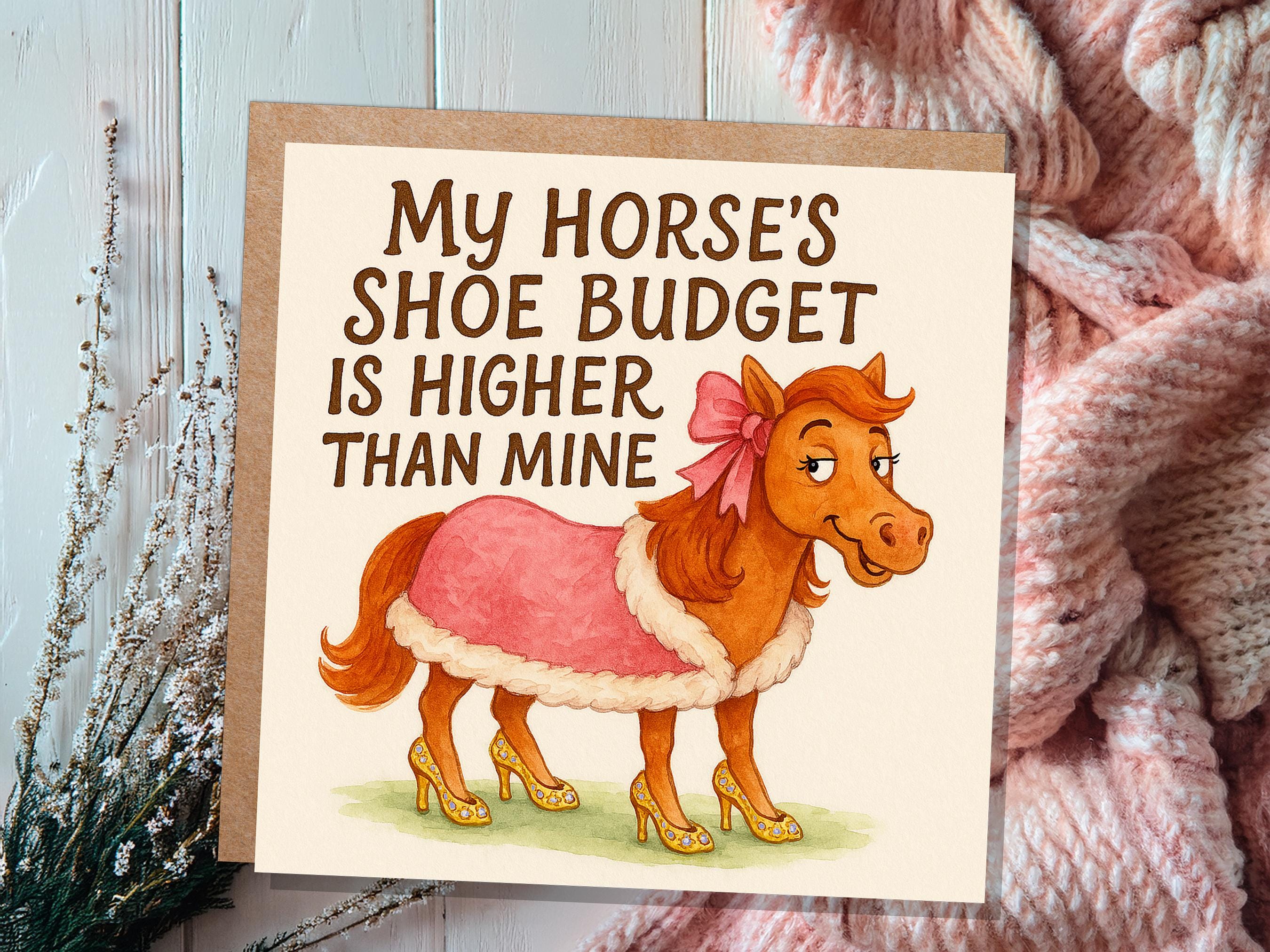Funny Horse Birthday Card - My Horse's Shoe Budget Is Higher Than Mine - Equestrian Shoes Quote Card For Horse Lover Her Humorous Rider Gift - View 5