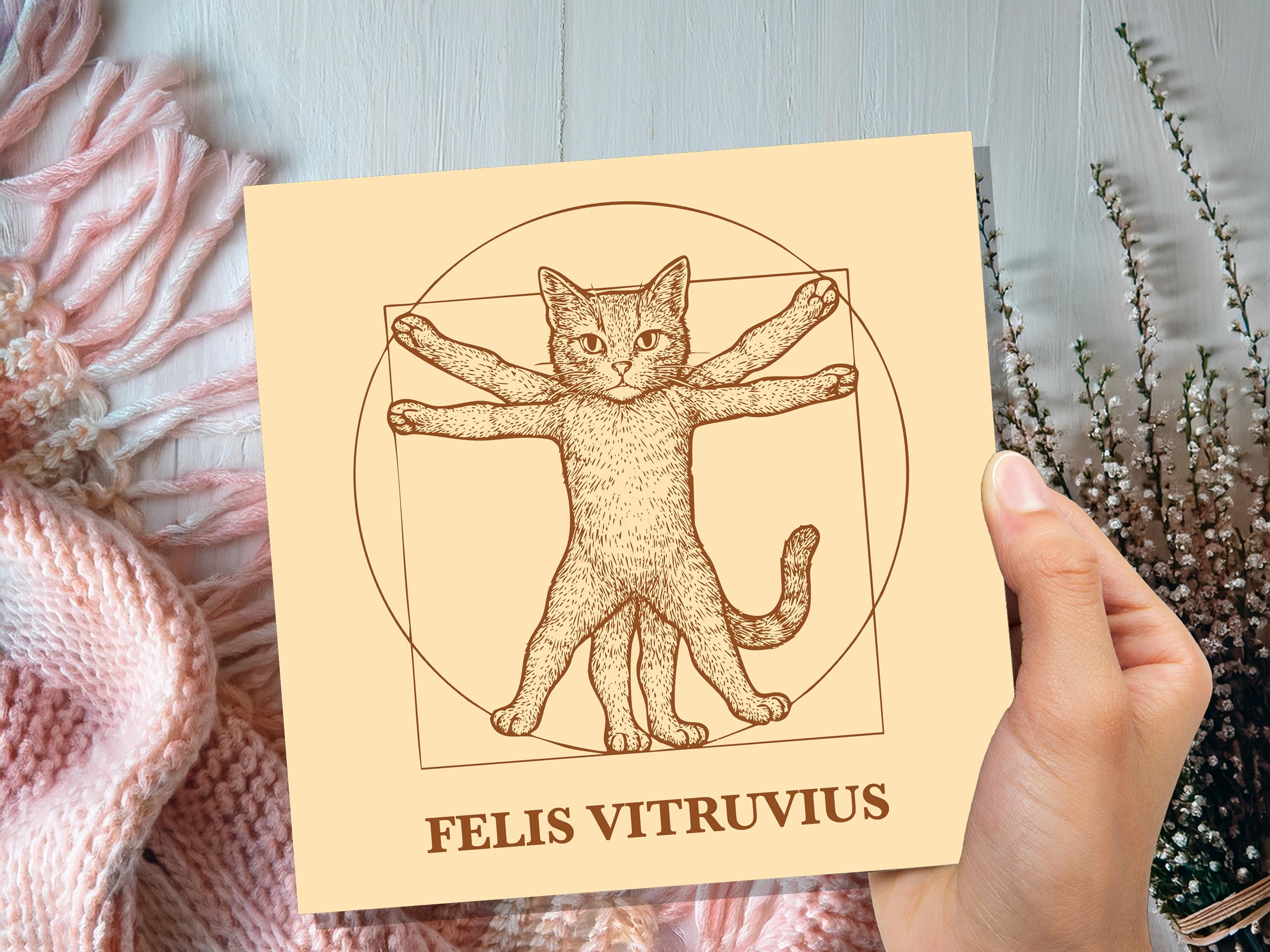 Felis Vitruvius Card | Unique Funny Vitruvian Man Art Parody | Greeting Card for Art History Cat Lovers Leonardo Da Vinci Humour Artist Gift - View 7