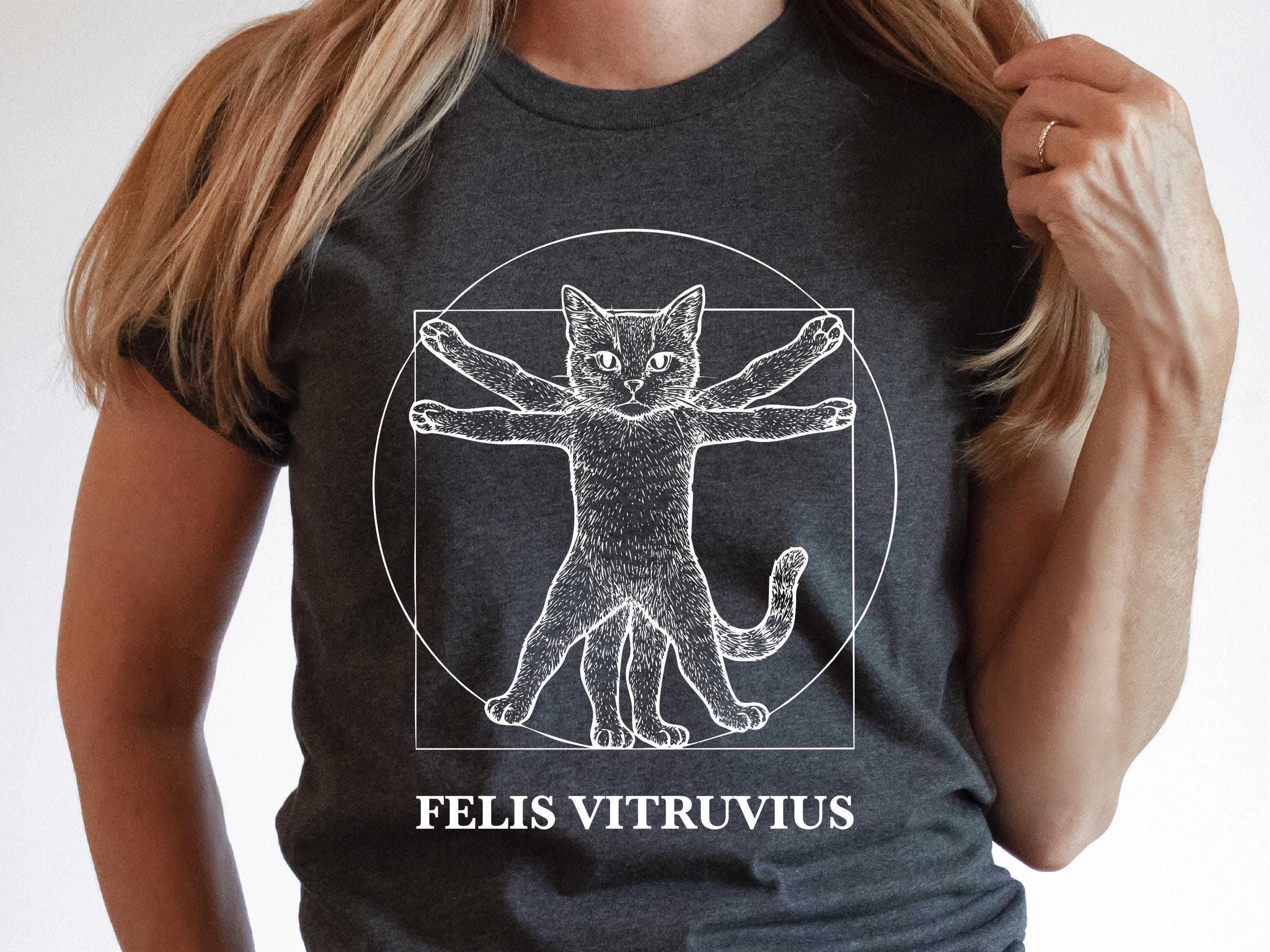 Vitruvian Cat Shirt | Funny Da Vinci Art Parody Tee for Art History Buff & Cat Lovers | Clever Cat Gift | Renaissance Sketch Felis Vitruvius - View 6