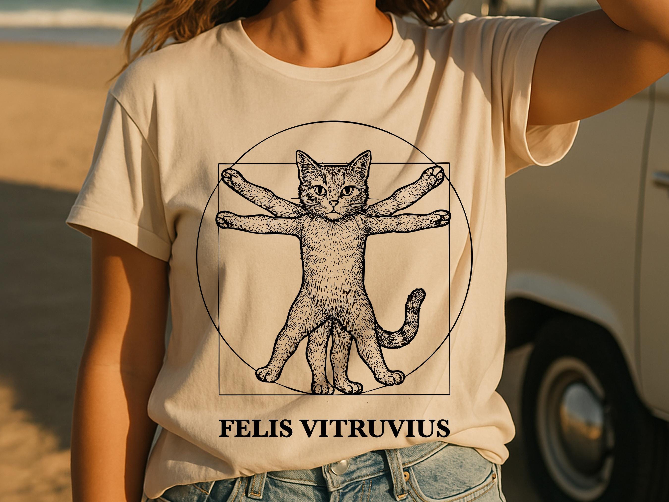 Vitruvian Cat Shirt | Funny Da Vinci Art Parody Tee for Art History Buff & Cat Lovers | Clever Cat Gift | Renaissance Sketch Felis Vitruvius - View 8