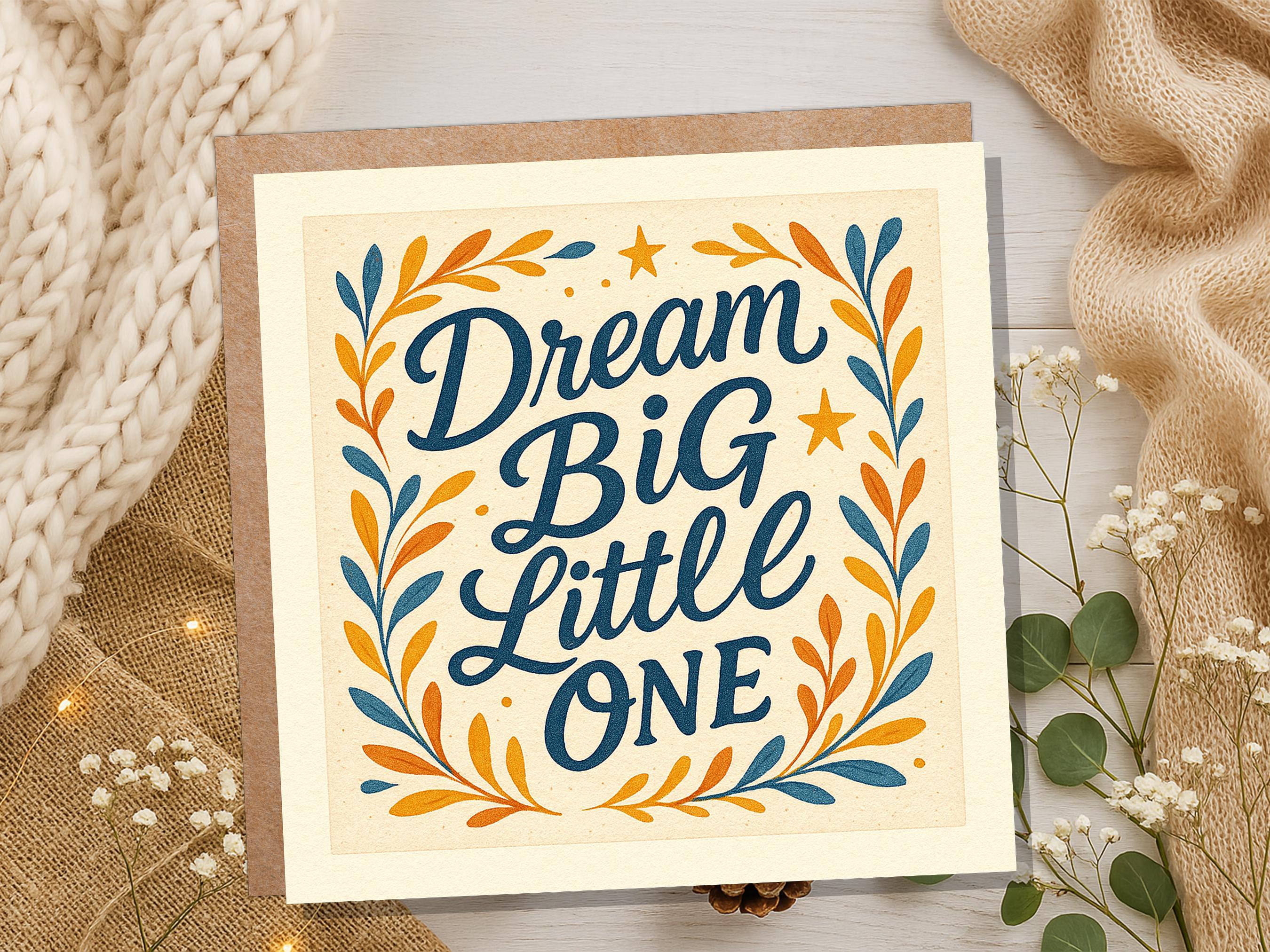 Dream Big Little One Card, Nursery Art Print, New Baby Gift, Encouragement Quote, Christening Keepsake, Kids Room Decor, Vintage Style UK - View 7