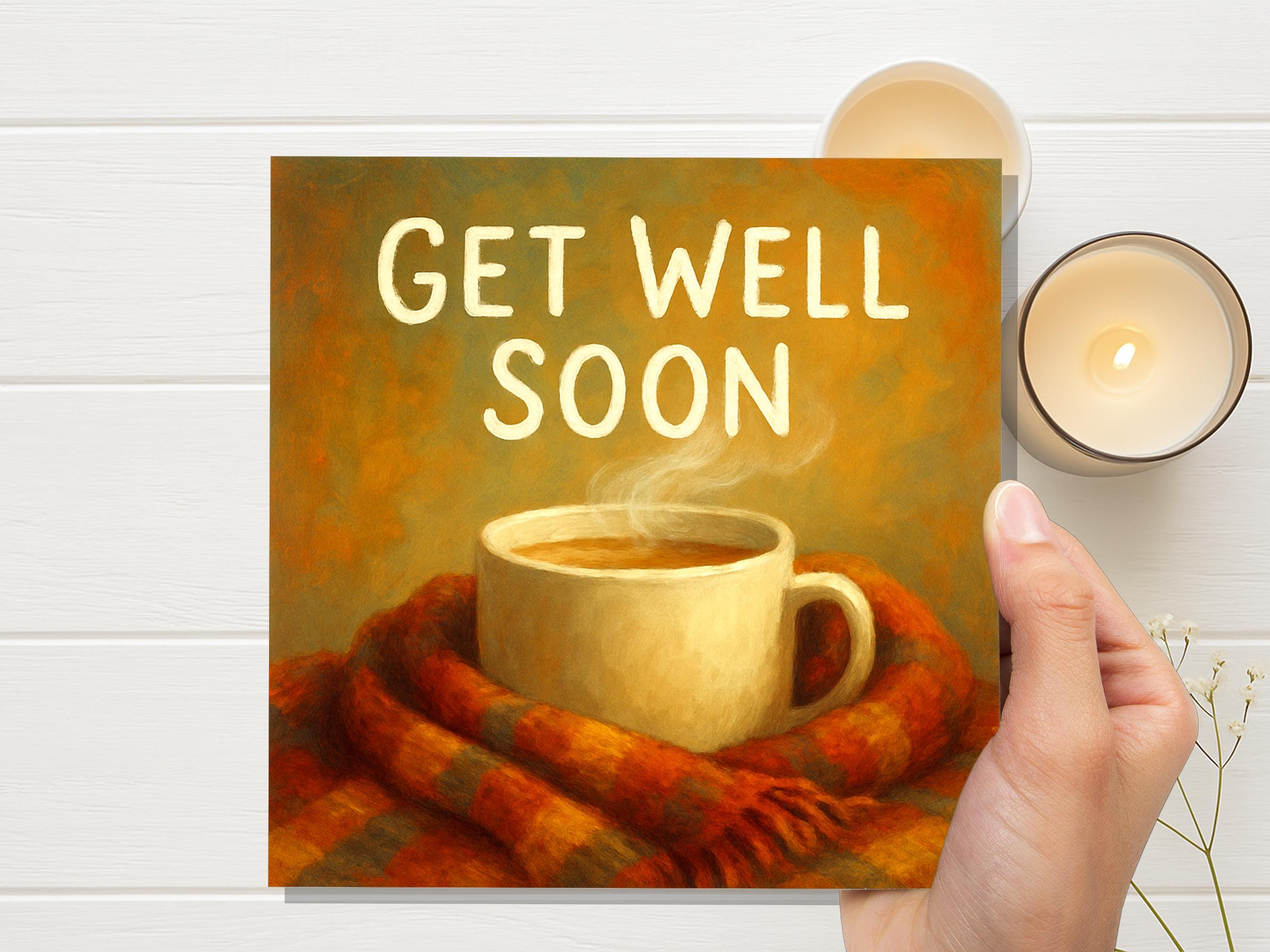 Cosy Mug & Blanket Hug Get Well Soon Card, Thinking Of You, Heartfelt Wishes, for Work Friend Family Winter Virus Cold and Flu Recovery Cup - View 9
