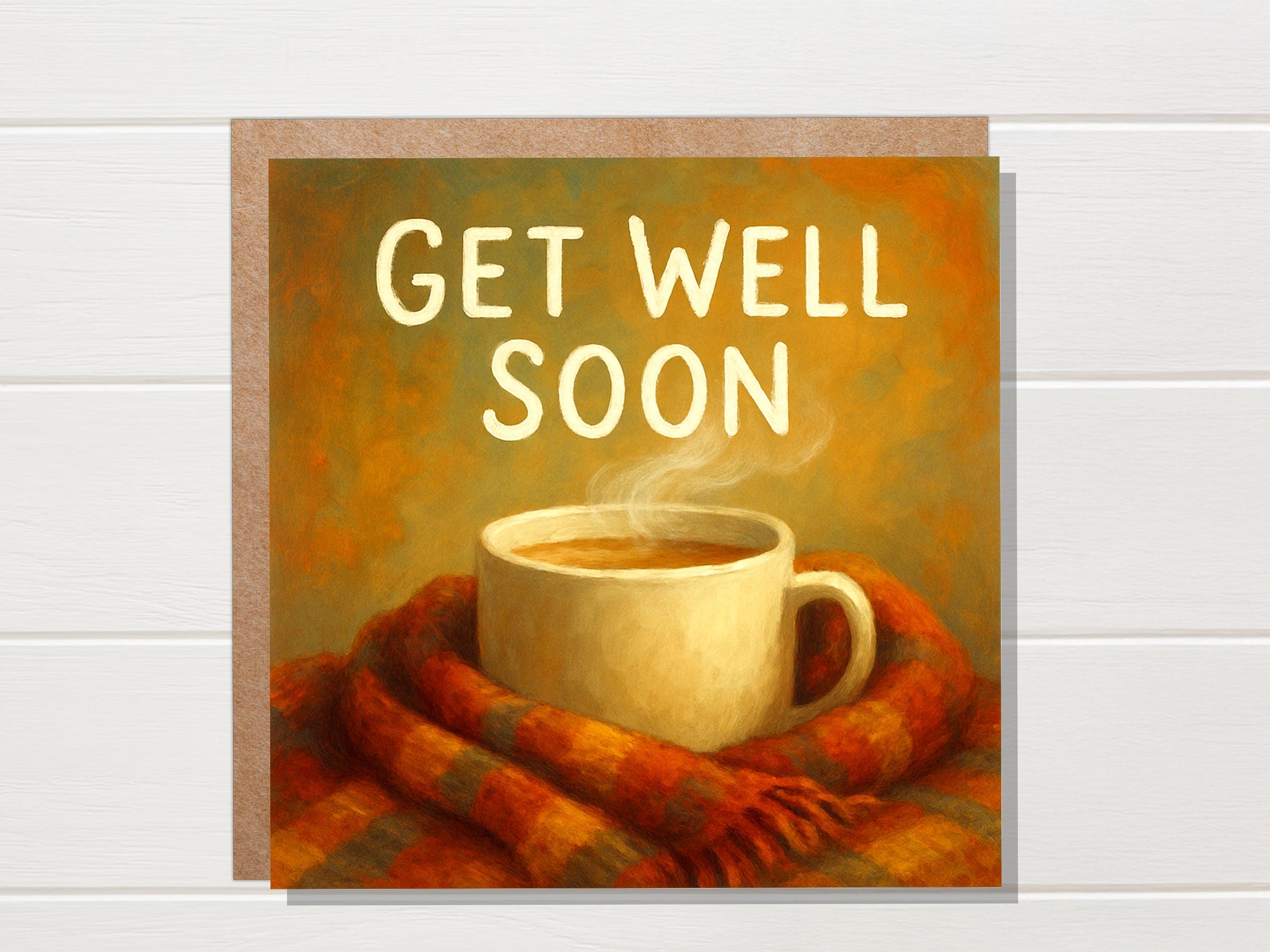 Cosy Mug & Blanket Hug Get Well Soon Card, Thinking Of You, Heartfelt Wishes, for Work Friend Family Winter Virus Cold and Flu Recovery Cup - View 3