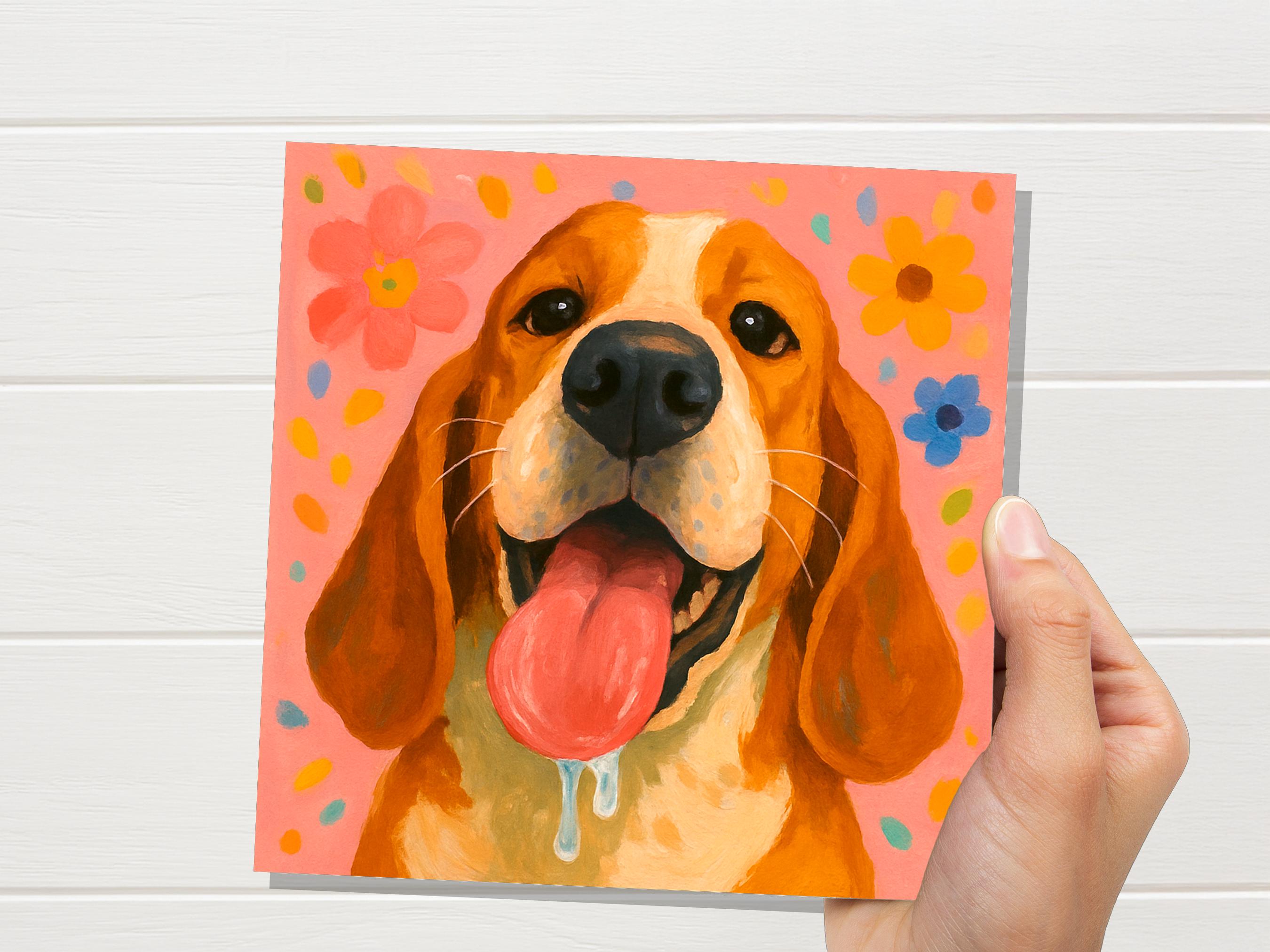 Happy Dog Card | Slobbery Tongue | Funny Dog Greeting | Cute Beagle | Pet Portrait Art | For Dog Lover | Thinking of You | Pet Sitter Thanks