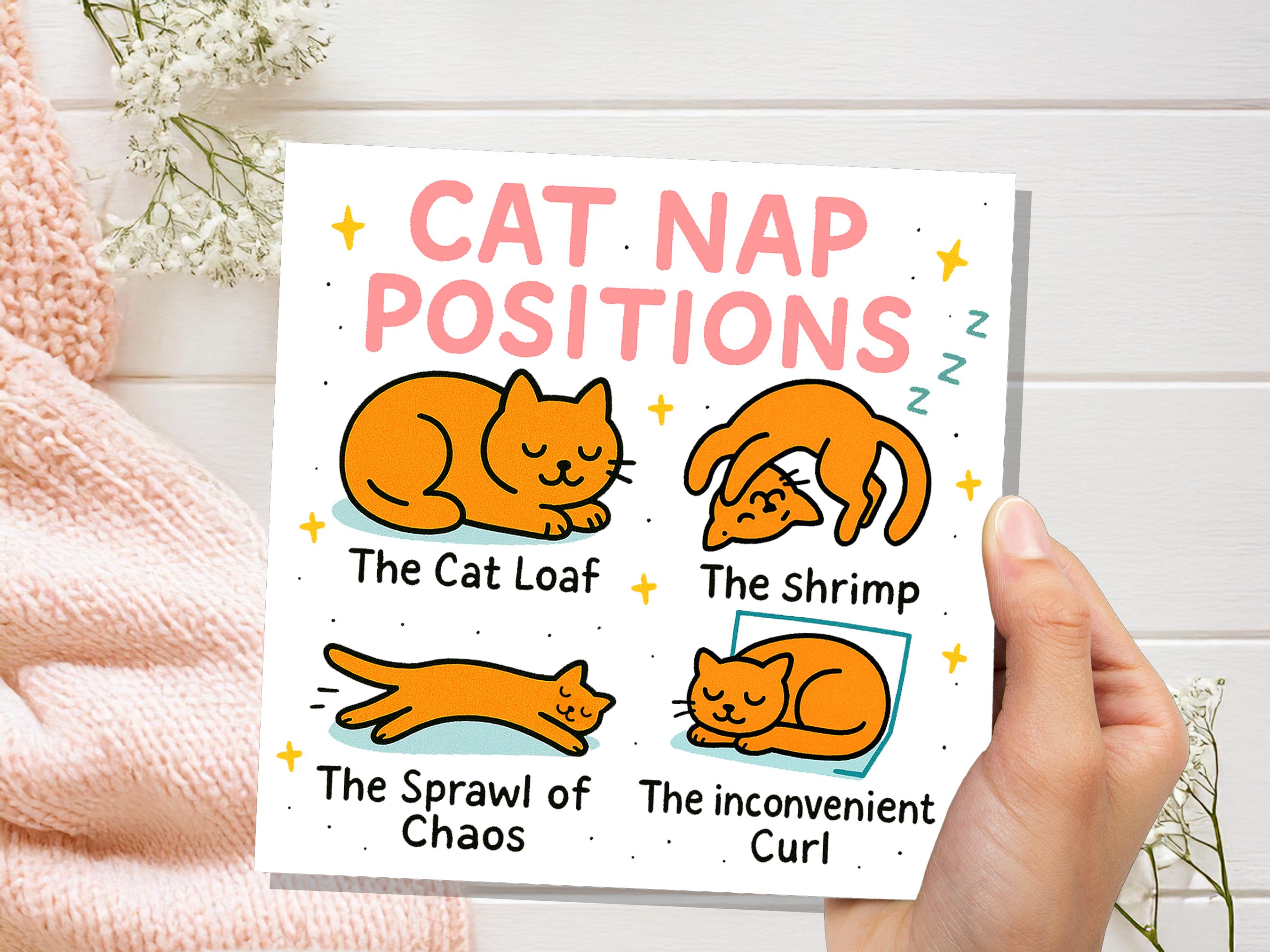 Funny Cat Nap Positions Card | Sleeping Cat Loaf Humour | Relatable Birthday Gift for Cat Mum Dad | Cute Card for Cat Lovers from the Cat