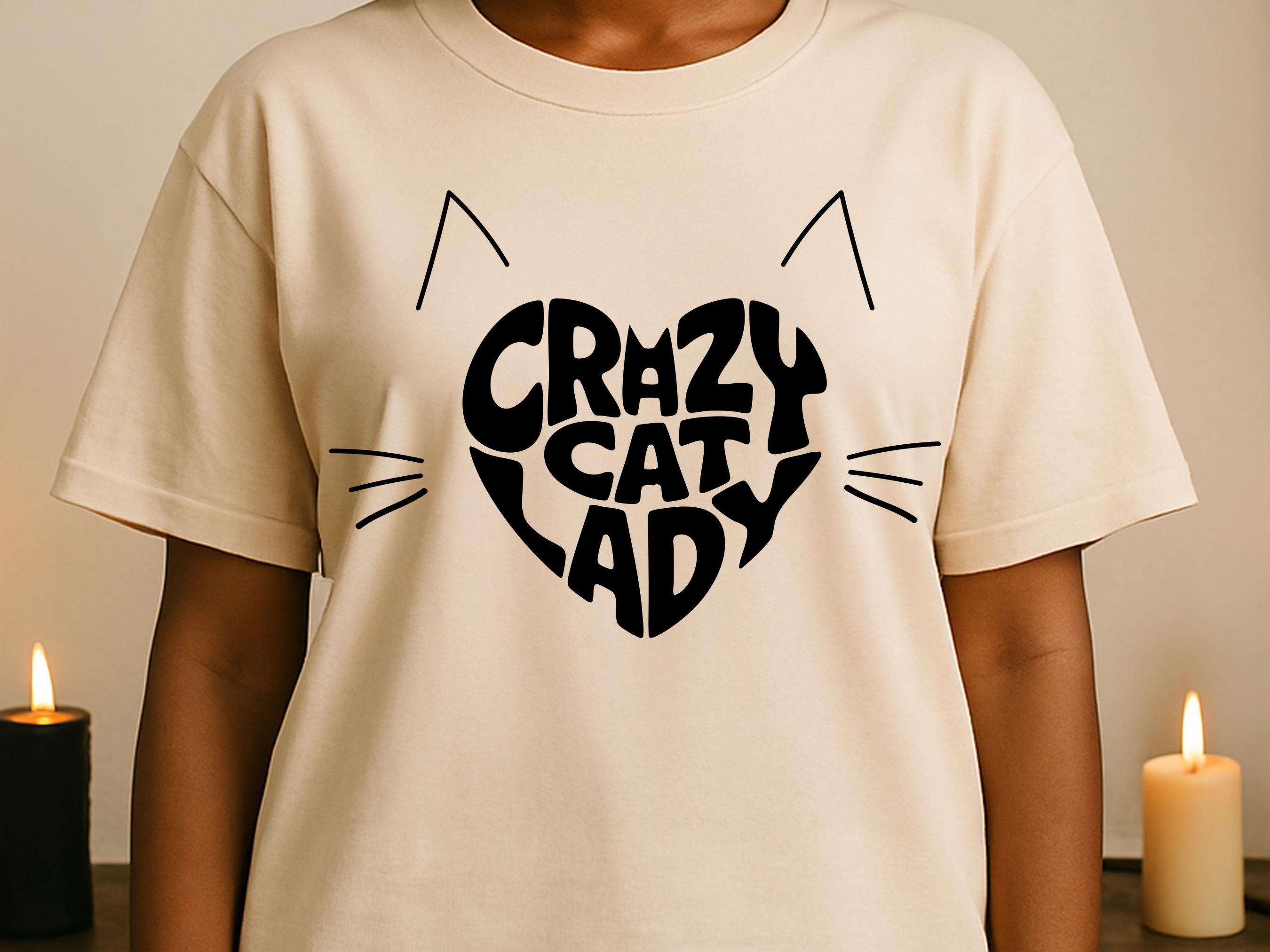 Crazy Cat Lady T-Shirt, Quirky Heart Cat Face Quote Shirt | Cat Obsessed Mum Tee, Cute Cat Lover Gift, Funny Cat Owner Top, Retro Lettering - View 4