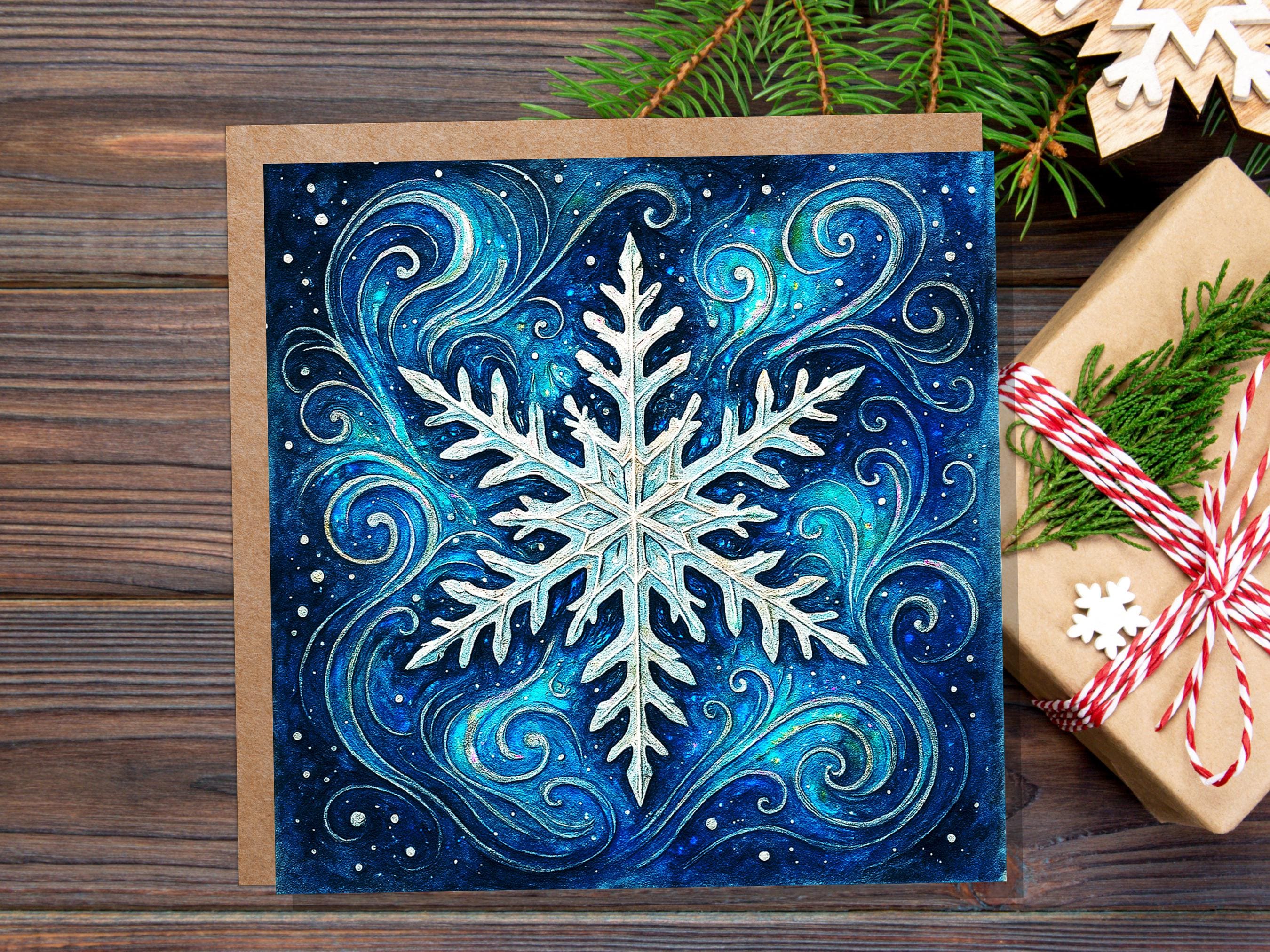 Magical Snowflake Cards with Envelopes Winter Swirls Art Celestial Ice Crystal Blue Watercolour Christmas Holiday Card Magical Enchanting - View 9