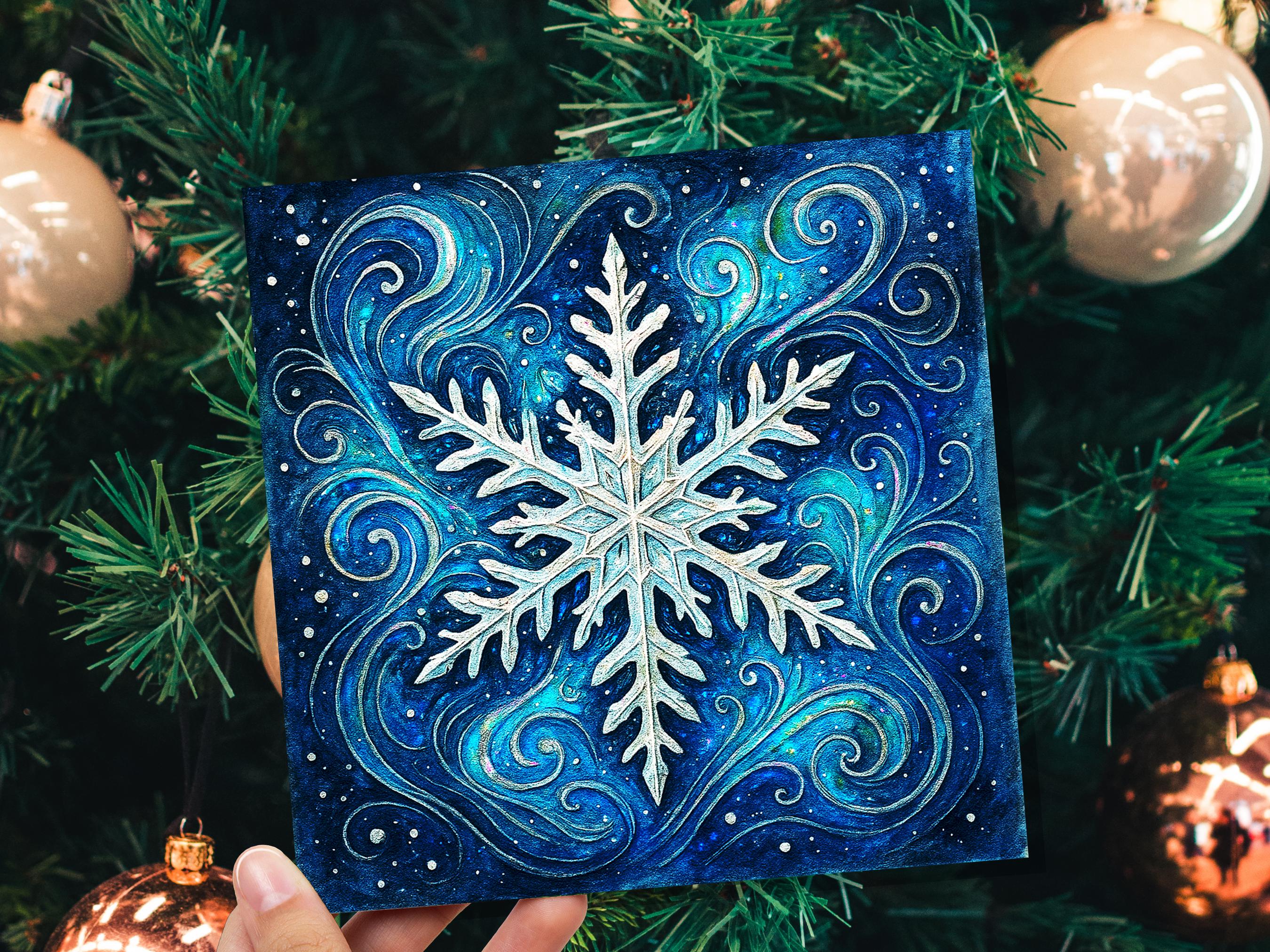 Magical Snowflake Cards with Envelopes Winter Swirls Art Celestial Ice Crystal Blue Watercolour Christmas Holiday Card Magical Enchanting - View 4