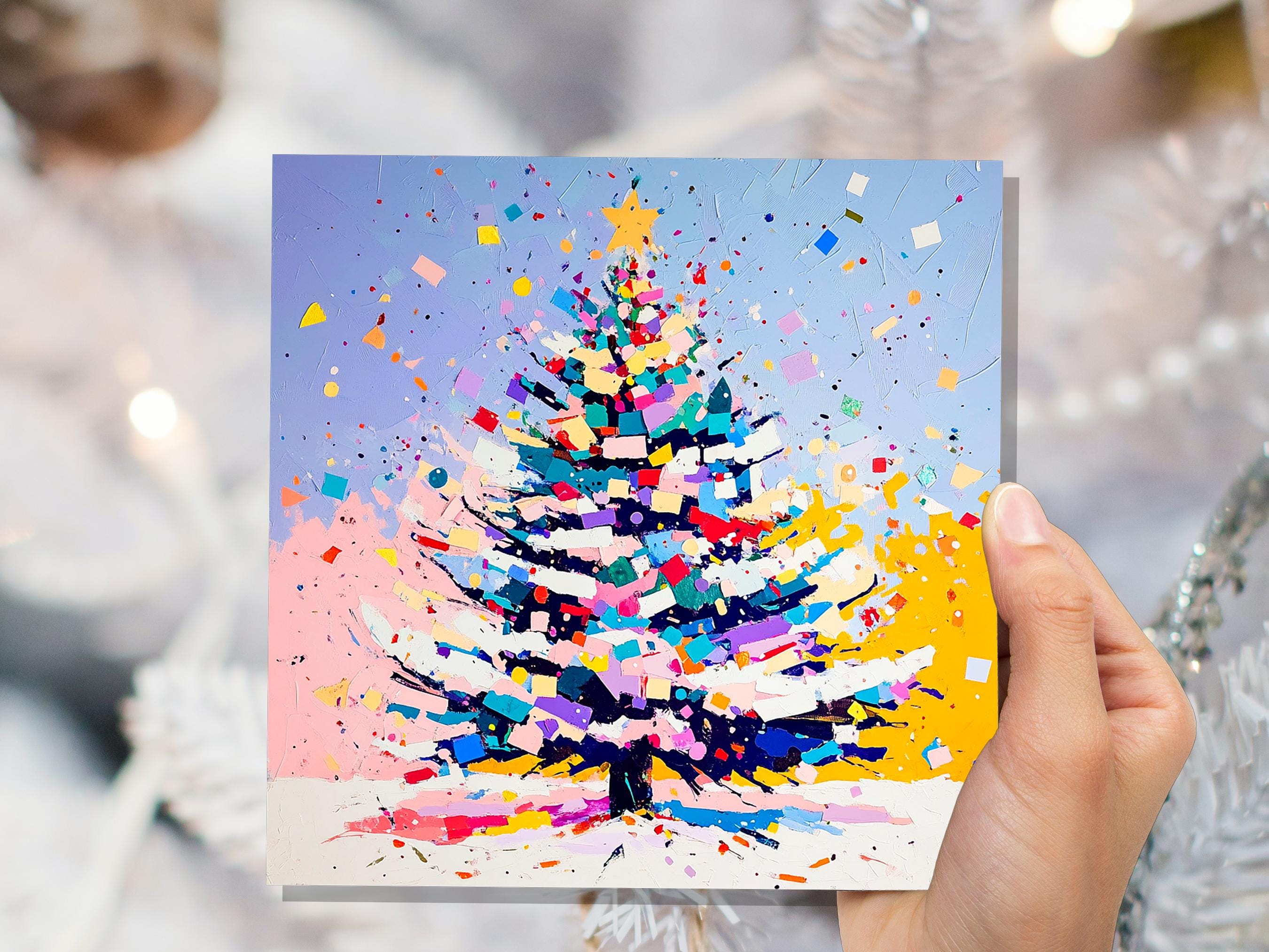 Colourful Confetti Christmas Tree Card Vibrant Unique Abstract Painting Festive Rainbow Palette for Artists Friends and Family New for 2025 - View 4