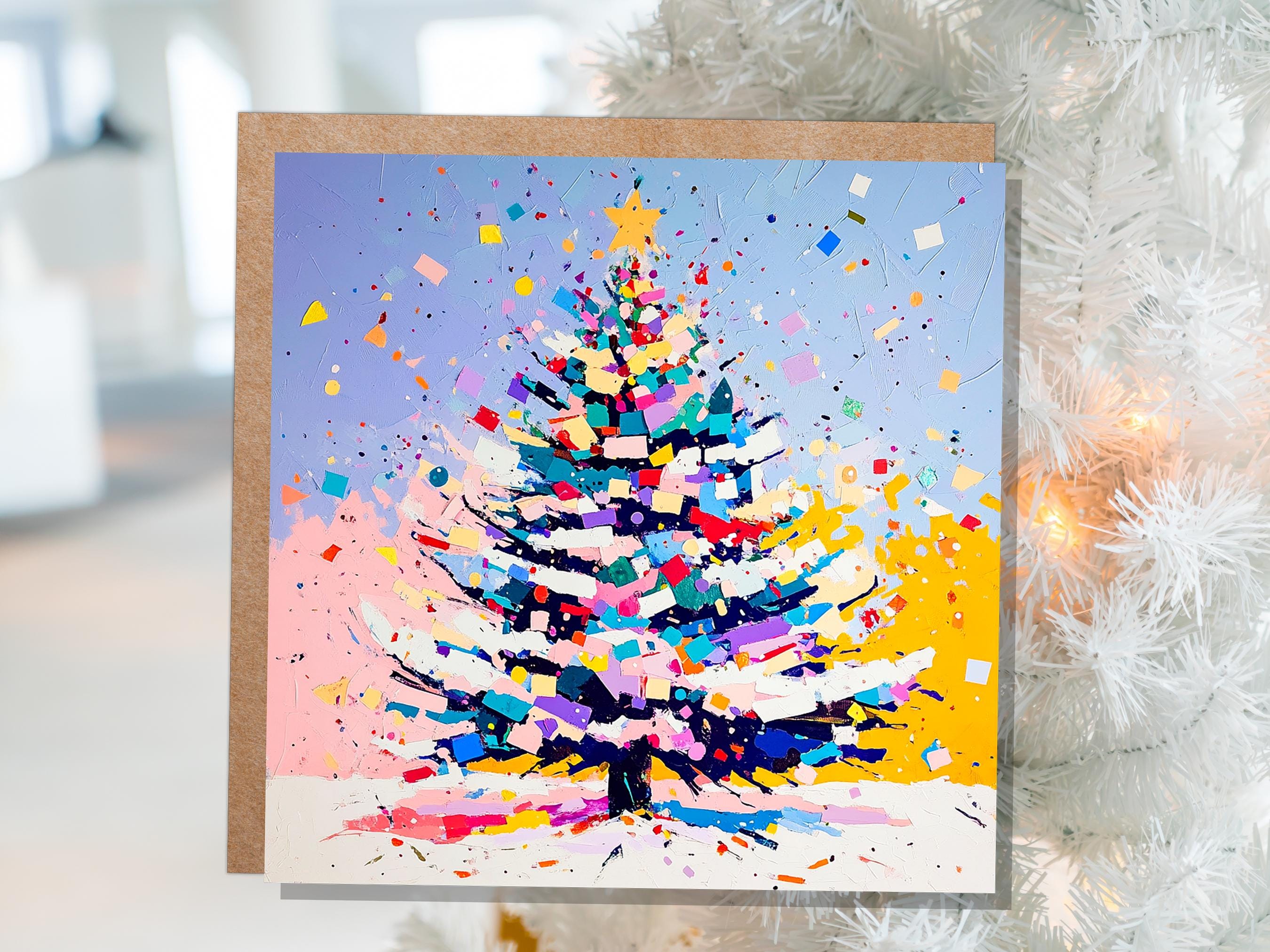 Colourful Confetti Christmas Tree Card Vibrant Unique Abstract Painting Festive Rainbow Palette for Artists Friends and Family New for 2025 - View 7
