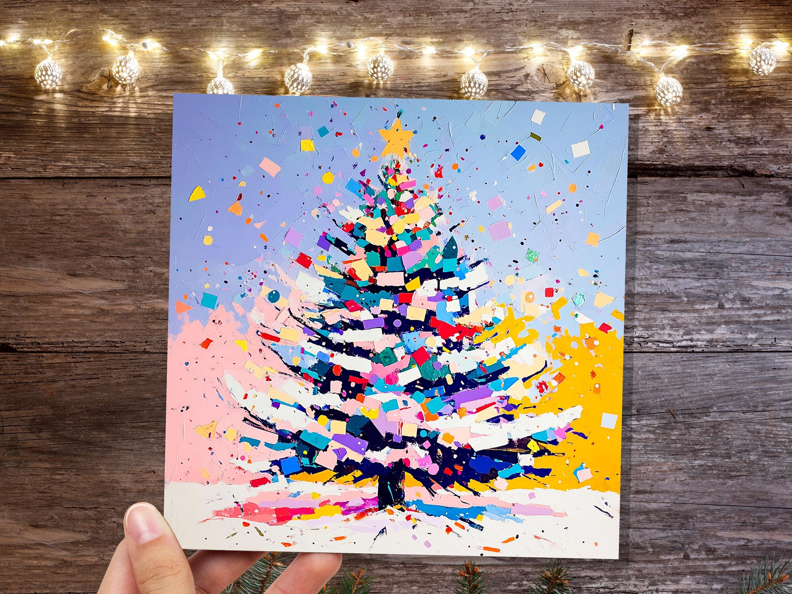 Colourful Confetti Christmas Tree Card Vibrant Unique Abstract Painting Festive Rainbow Palette for Artists Friends and Family New for 2025 - View 6